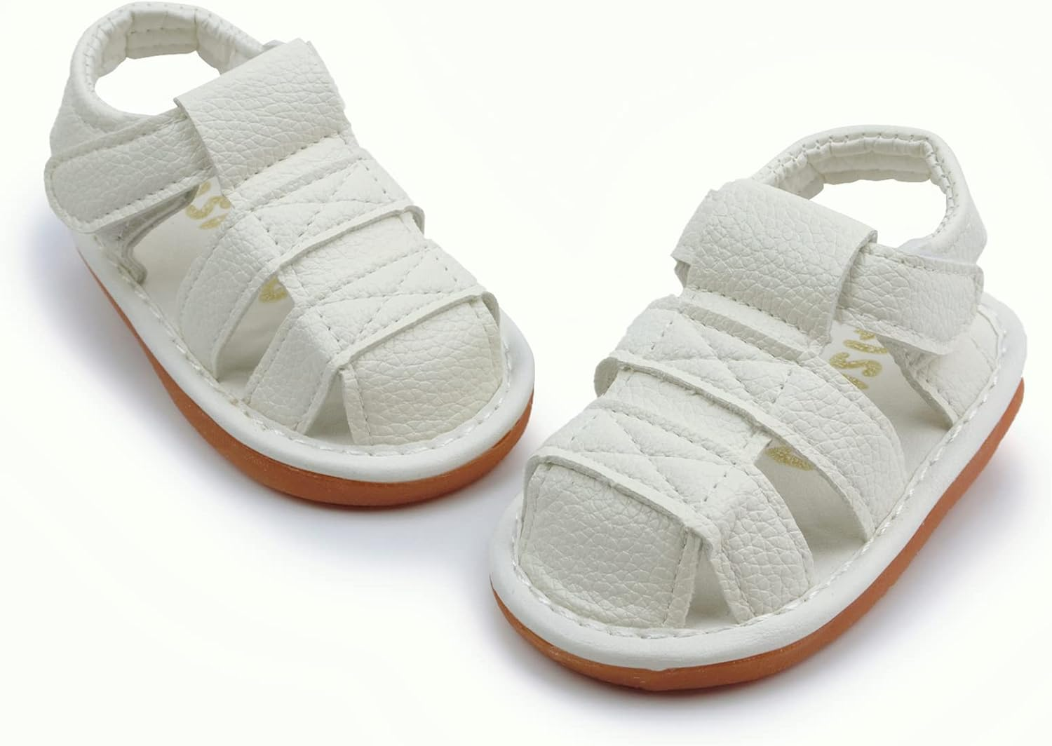 Myppgg Baby Boy Girl Summer Infant Squeaky Sandals Premium Rubber Sole Closed-Toe Non-Slip Shoes Toddler First Walkers White Size: 4 Toddler image number 1