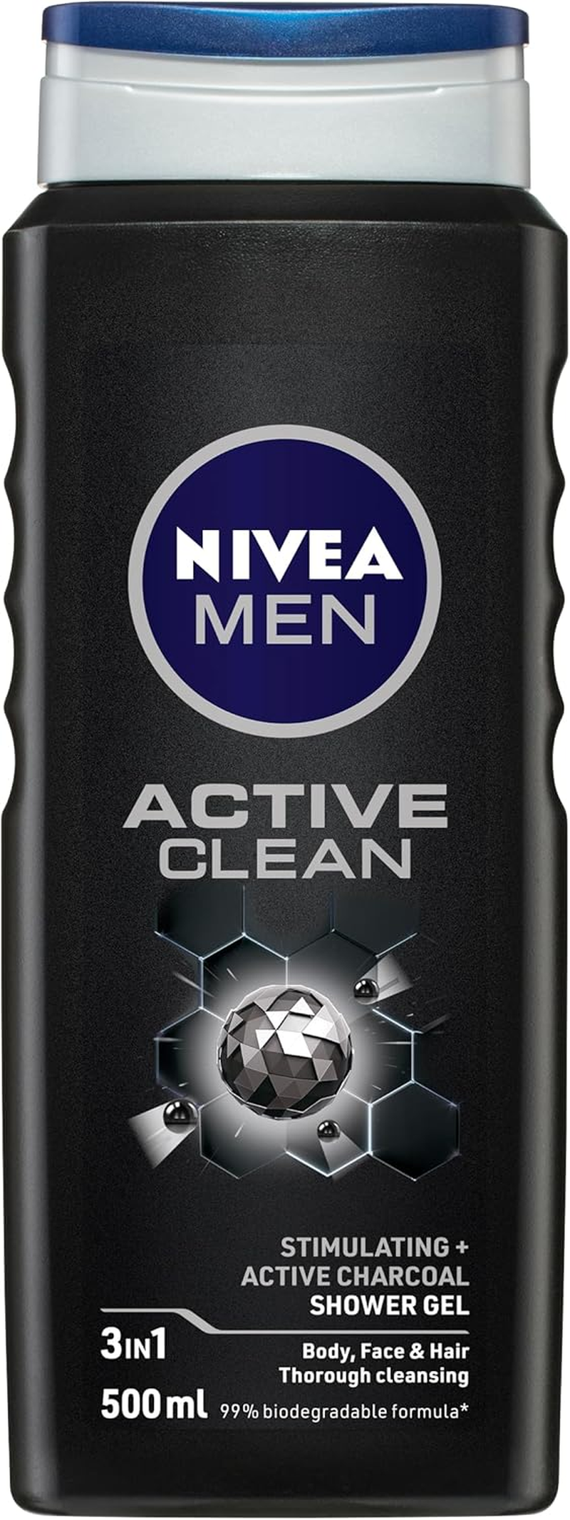 NIVEA MEN Active Clean Shower Gel 500Ml | with Active Charcoal to Revitalise Skin | Men'S 3-In-1 Body Wash for Body, Face & Hair | Gentle Cleanser | Lasting Freshness image number 2