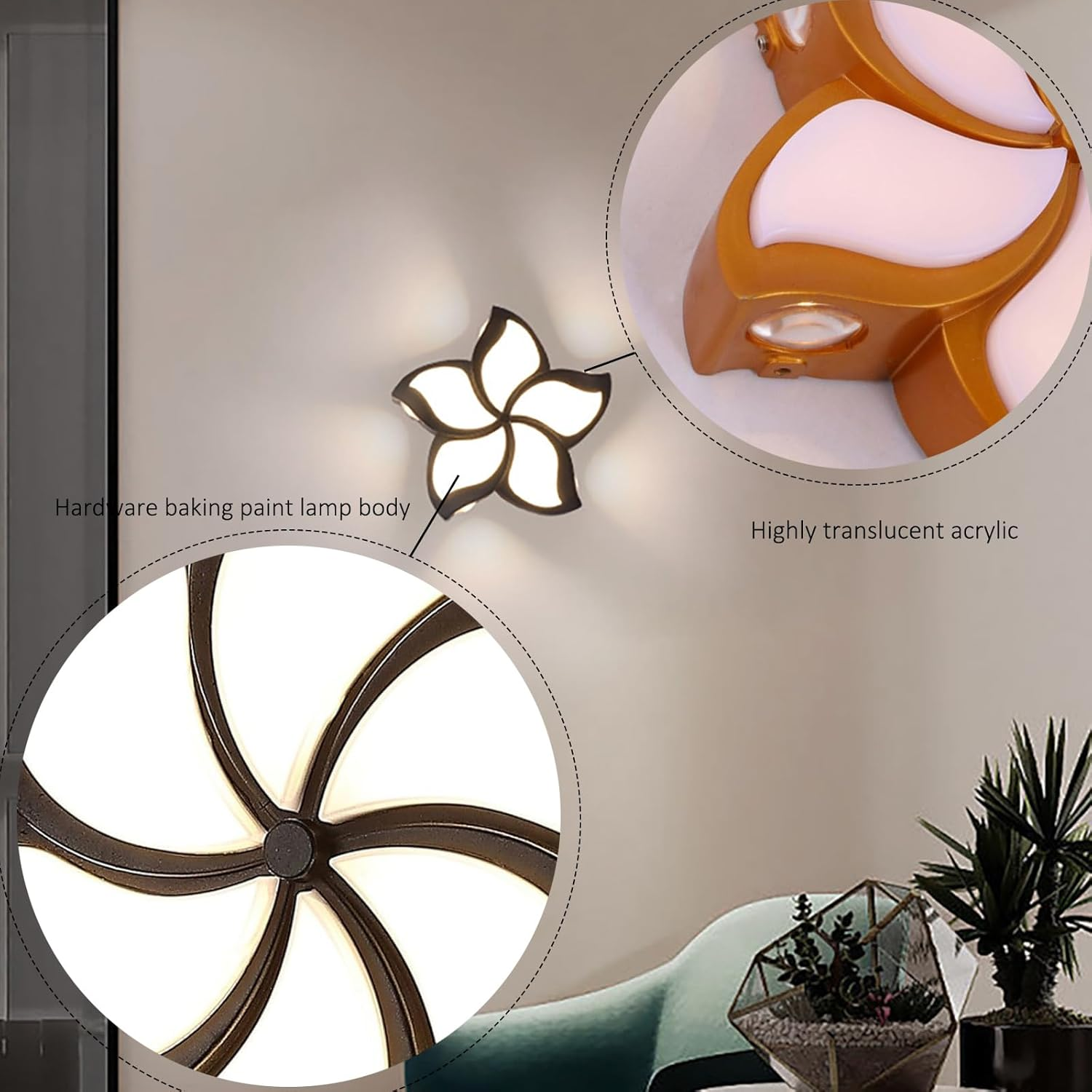 LED Children'S Room Wall Lights 24W 6500LM Mordern Aluminum Wall Sconce Creative Petals Design Acrylic Wall Lamp 5 Lights Flower Shape for Living Room Dining Room &Oslash; 18CM (Warm Light 3000K,White) XXZ image number 2