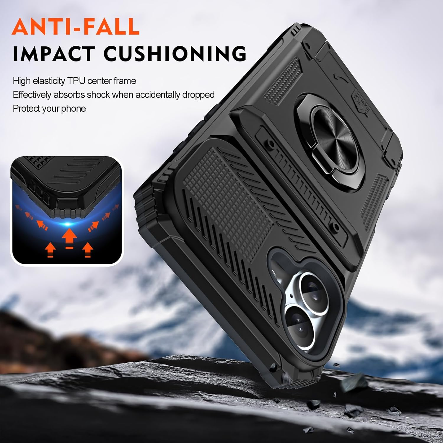 QIWEIQING Case for Iphone A, Military-Grade Shockproof Built-In Kickstand Phone Case Slide Camera Cover Removable Card Holder Anti-Scratch Rugged Bumper Cover for Iphone A. Black LM image number 3