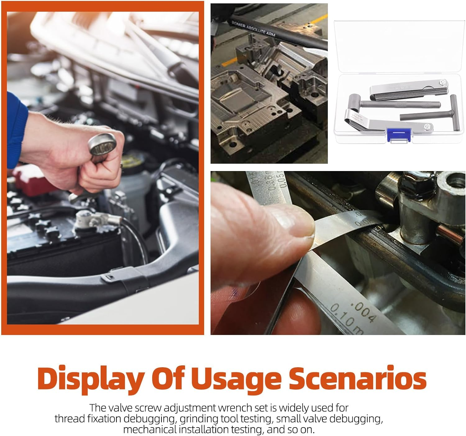 Tanstic 4Pcs Valve Adjusting Tool Kit, Motorcycle Scooter Valve Tool, Engine Valve Screw Repair Wrench, Valve Tappet Adjusting Square Hexagonal Hole Tool with Straight Offset Feeler Gauge Set