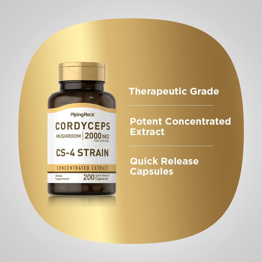 Cordyceps Mushroom 2000 Mg (Per Serving) | 200 Quick Release Capsules | Non-Gmo, Gluten Free | by Piping Rock image number 5