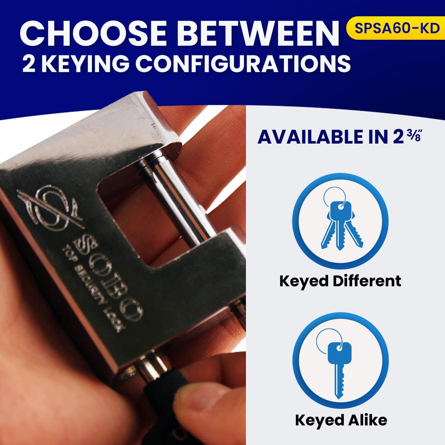 FJM Security Products FJM SPSA60-KD SPSA60-CR Triple Chrome Plated D-Shaped Security Padlock, 2-3/8 image number 5