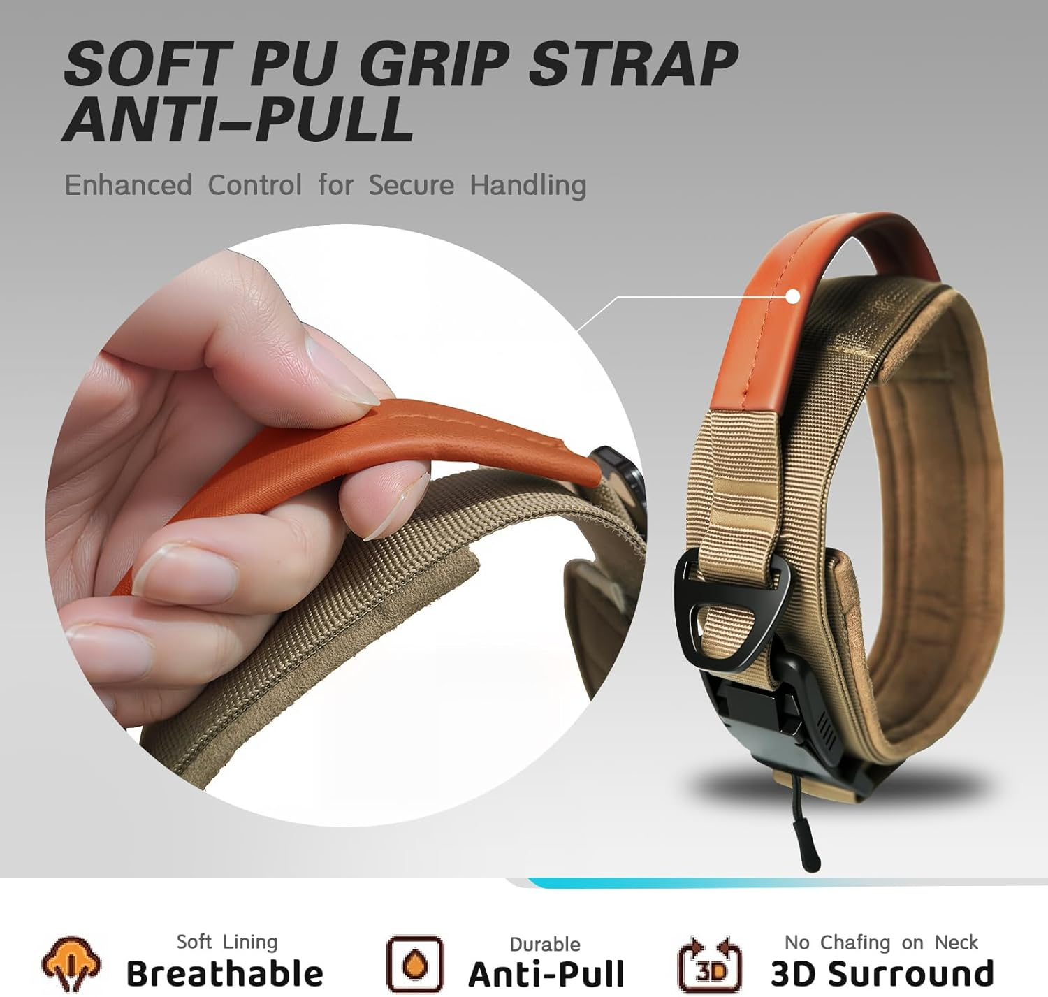 Nouri Tactical Dog Collar, Adjustable Military Training Nylon Collar with Breathable Soft Padded, Thick Pet Collar with Control Handle and Heavy Quick-Release Magnetic Metal Buckle for Dogs(L,44-52Cm) image number 5