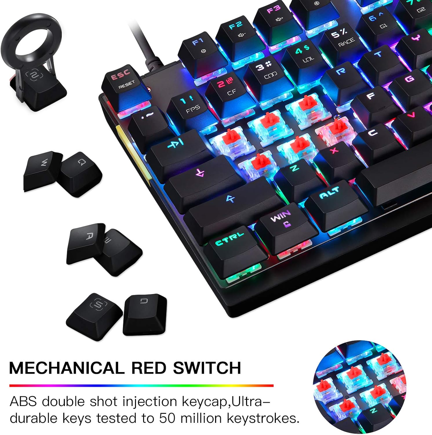 Motospeed Professional Gaming Mechanical Keyboard RGB Led Backlit Wired with Anti-Dust Proof Switches for Gaming Keyboard for Mac & PC (Black, 87 Key Red Switches) image number 4