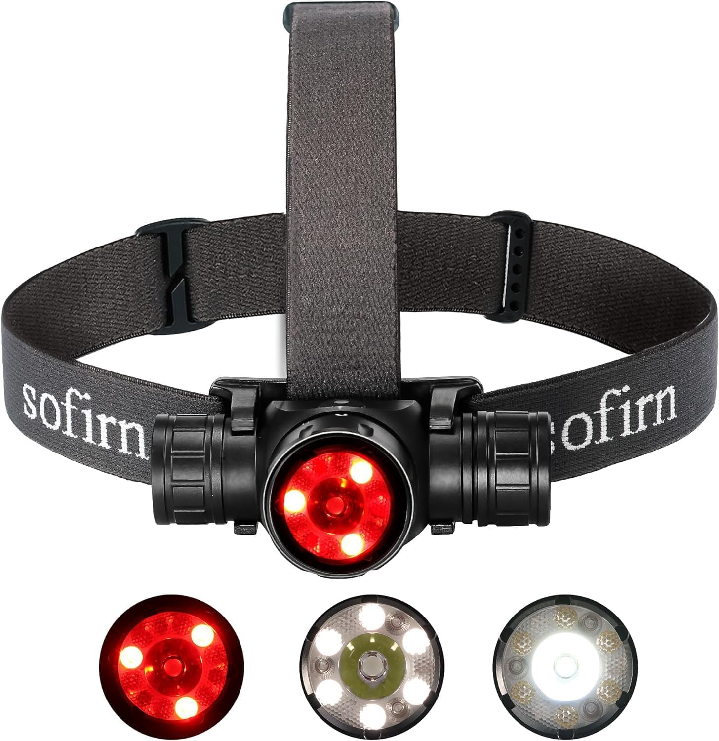 Sofirn HS21 Headlamp with Red Light, Led Bright Headlamp Rechargeable with Spotlight, Floodlight, Motion Sensor, Powerful Headlight Waterproof for Adults, Camping, Hunting, Hardhat, Work, Emerency image number 2