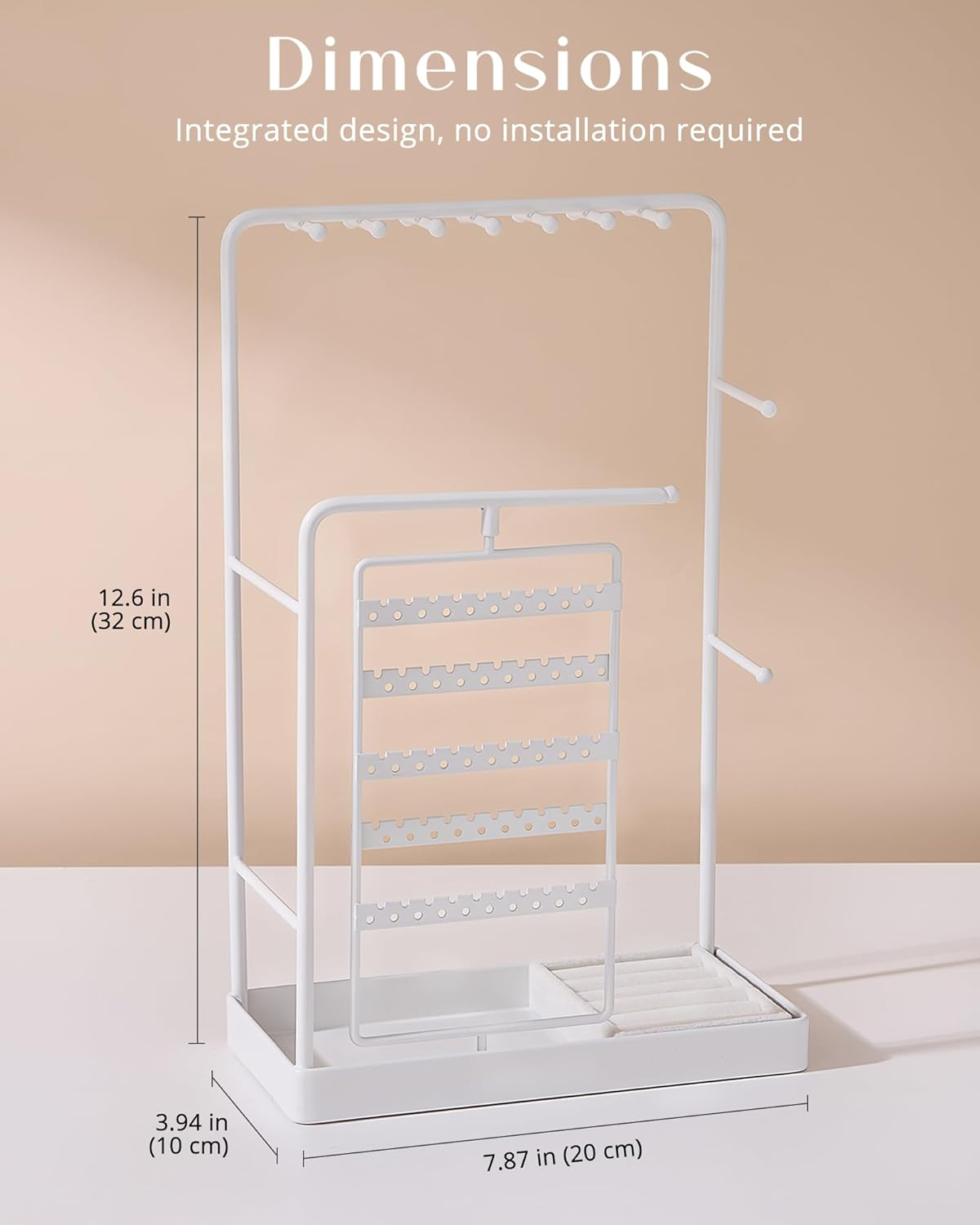 Procase Jewelry Stand Holder Organizer and Storage, Jewelry Display Stand Tower Rack with Velvet Ring Tray, Rotating Earring Display Hanging, Bracelet Necklace Holder, for Women Girls -White - Gold image number 7