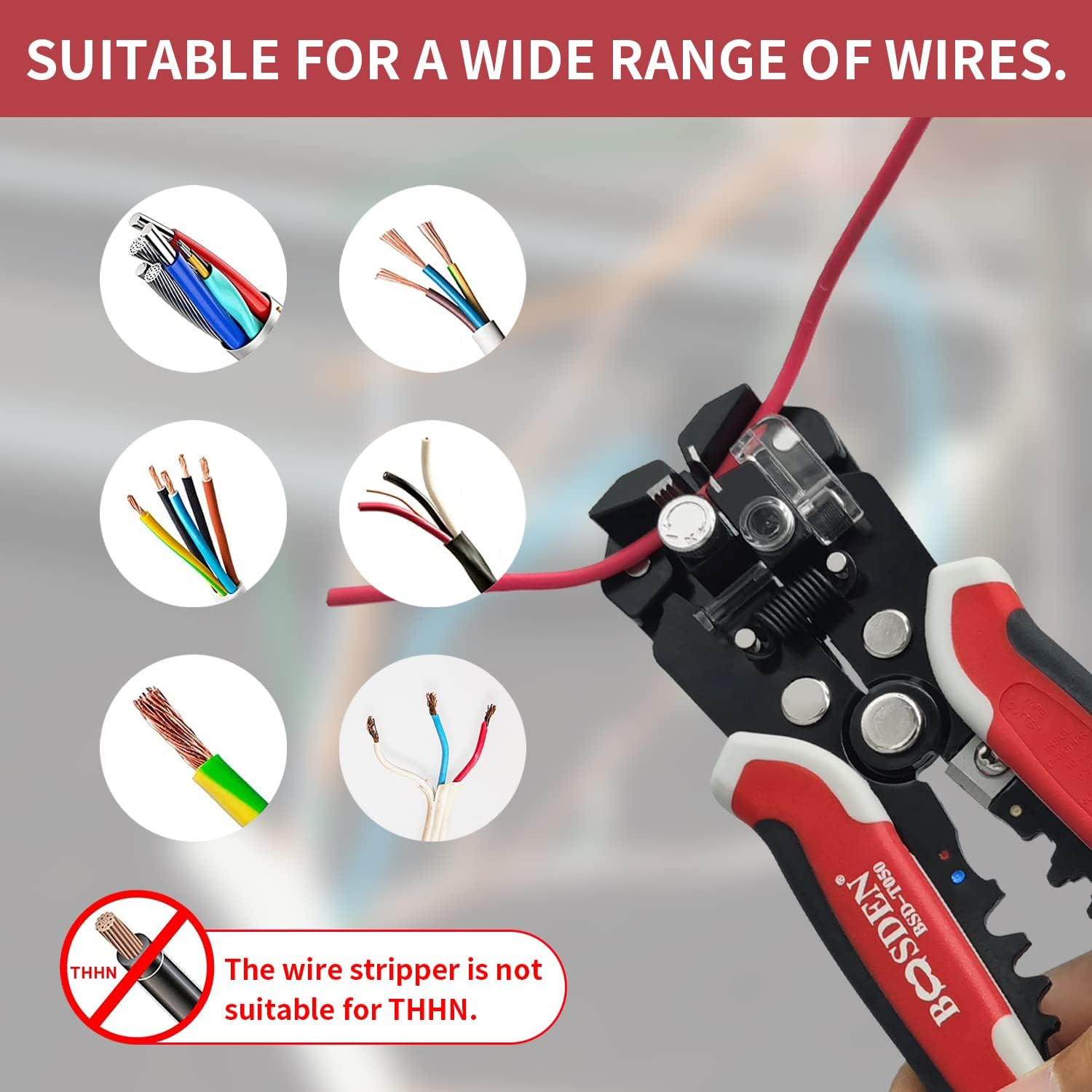 BOOSDEN Wire Stripper, Self Adjusting Universal Wire Stripper Tool, Automatic Wire Stripper and Crimping Tool, 3-In-1 Wire Stripper Pliers with Wire Cutter Crimper, 10-24 AWG Wire Strippers Electrical image number 6