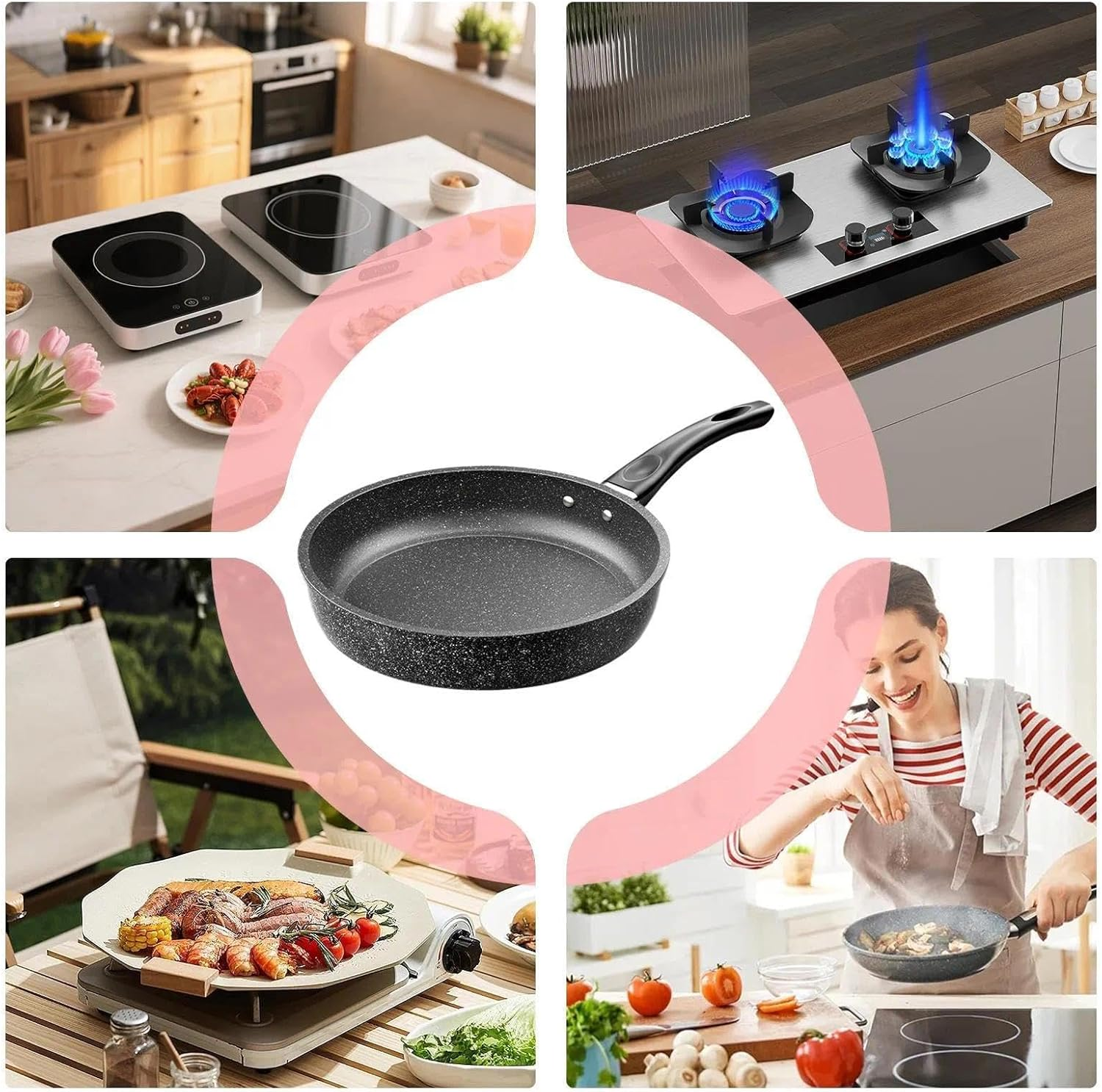 TIRAIN 26Cm Nonstick Frying Pan Skillet with Granite Coating, Healthy Stone Cookware Chef'S Pan with PFOA Free, Heat-Resistant Handle image number 1