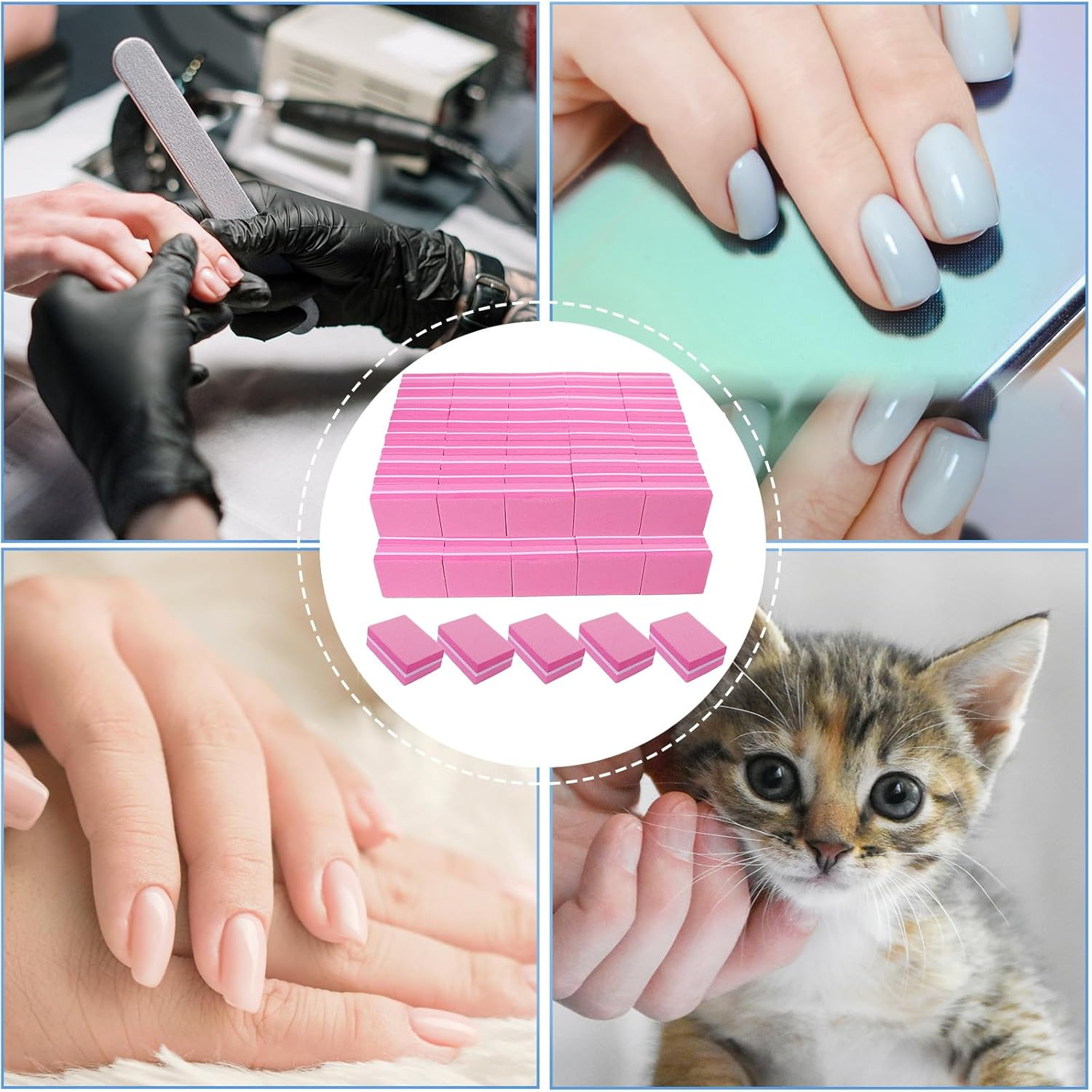 180/240 Grit Nail Buffers (100 Pack), Mini Buffer Block Nail File for Acrylic Nails and Natural Nails, Professional Nail Buffer Block Bulk Buffing Blocks for Nail Buff Manicure File Blocks Set Pink image number 2