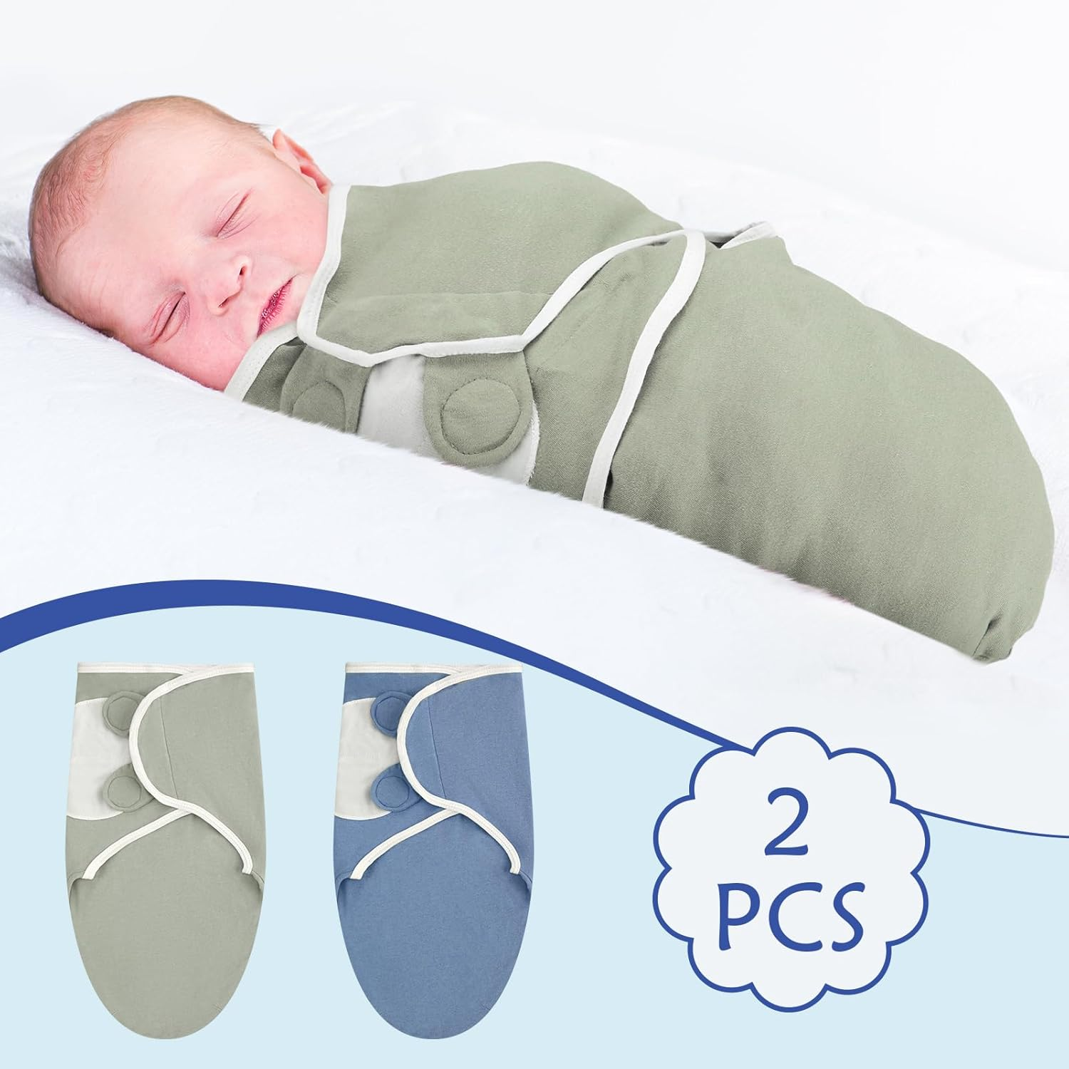 Vitalcozy 2 Pcs Preemie Swaddle Preemie Swaddle Wrap Adjustable Swaddle Blanket Preemie Cotton Swaddle Blanket for Preemie Boys Girls Sleep (Blue, Green) image number 5