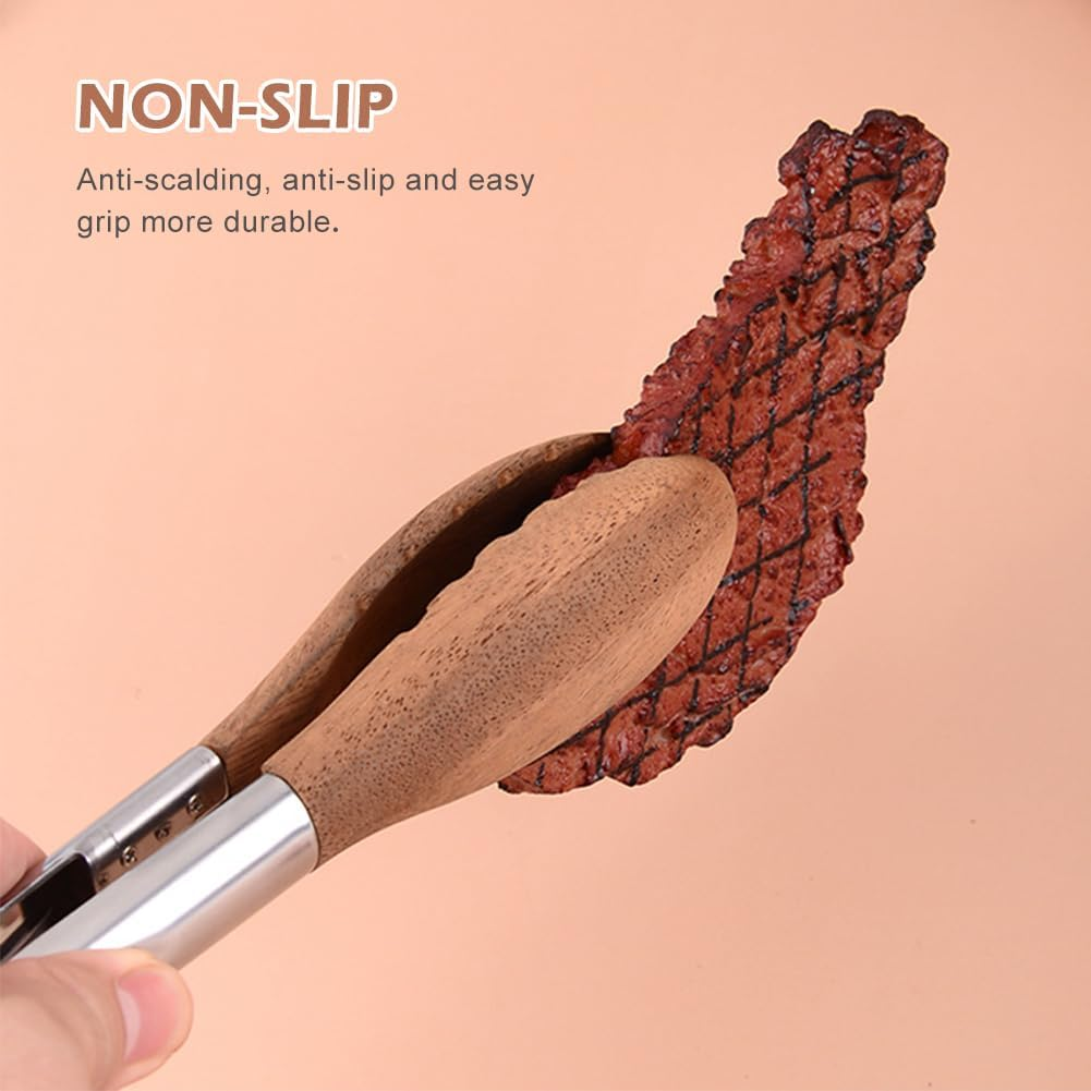 Salad Bread BBQ Non Slip Kitchen Tongs Toast with Wooden Tips Vegetable Meat