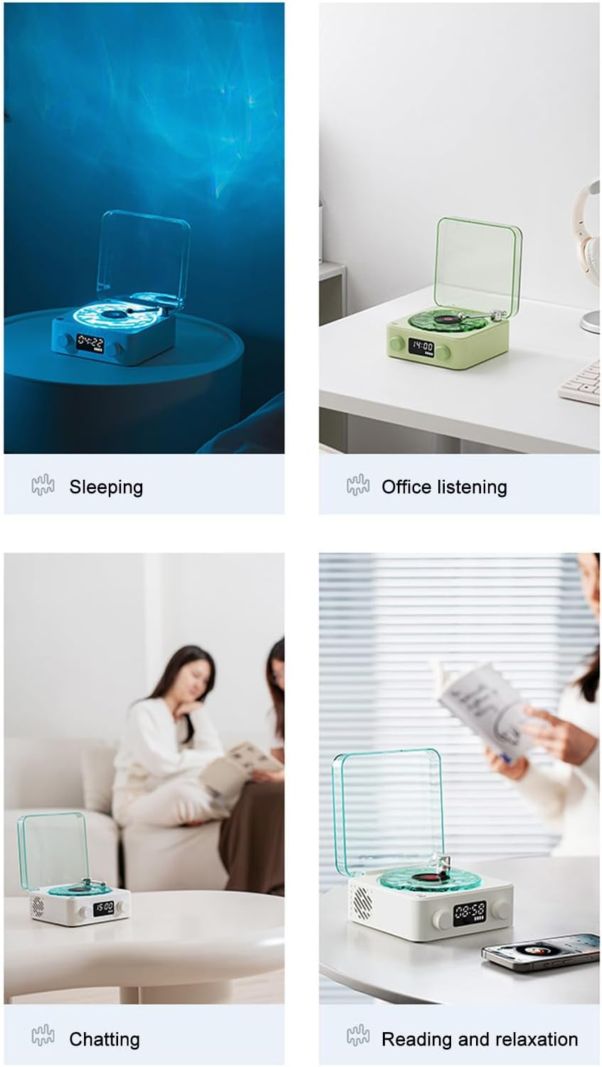 Waves Vinly Bluetooth Speaker, the Waves Vinly Player with Water Ripple Light, Retro Style Vinly Record Player, Aqua Speaker for Bedroom, Office, Party (White) - White image number 4