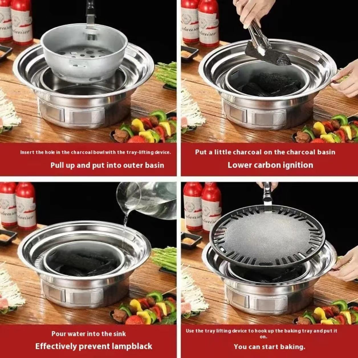 Household Korean BBQ Grill, Multifunctional Charcoal Barbecue Grill, Portable Camping Grill Stove with Two Vents, Tabletop Smoker Grill for Camping, Party and Outdoor Events image number 4