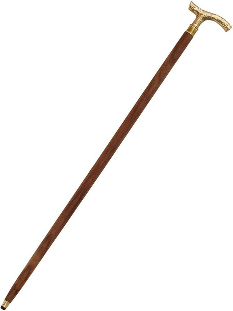 (Fritz Brown) - Walking Stick - 37" Vintage Fritz Brown Sheesham Wood with Brass Handle Walking Stick for Men and Women. Wooden Decorative Canes and Walking Sticks. image number 3