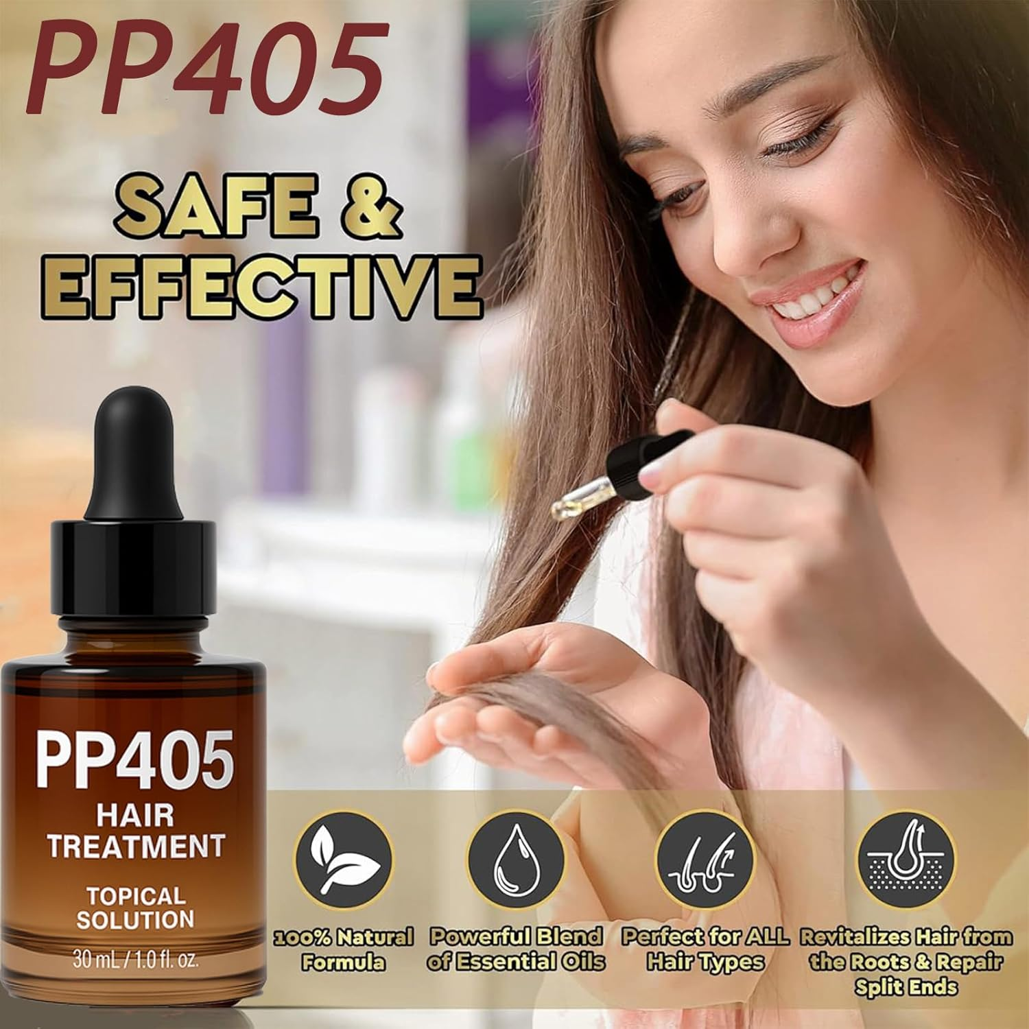 PP405 Hair Treatment- PP405 Hair Lost Treatment for Women&Man, Defending Sacred Hair-60Ml (1*Brown) image number 3