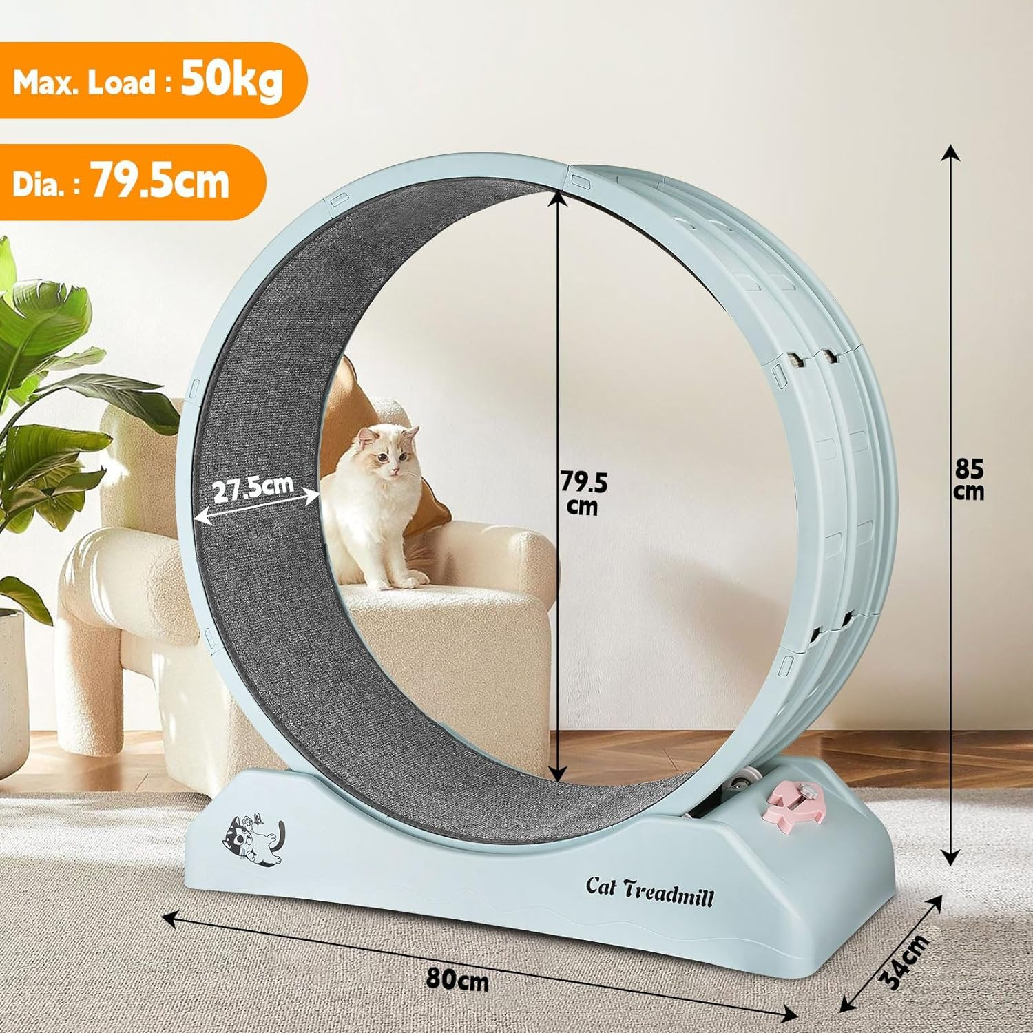 Pet Scene Cat Toy Exerciser Cat Wheel Running Fitness Workout Treadmill Machine Indoor Feline Spinning Walking Training Circle Plastic,With 2PCS Run Surface image number 2