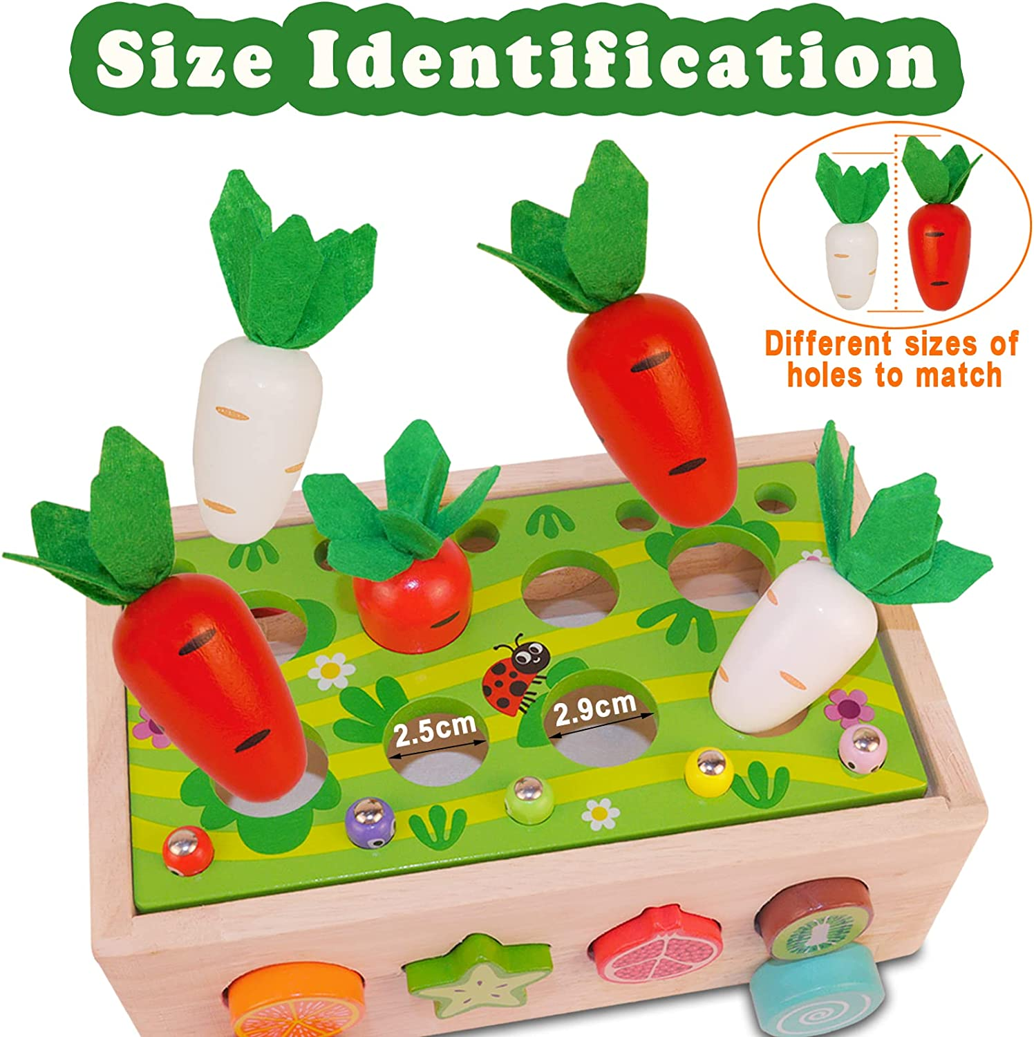 Montessori Toys for Toddlers,Wooden Learning Education Toys，Sensory Toys with Carrots Harvest Game & Shape Sorting,Baby Toys for 1 2 3 4 Year Old，Gifts for Boys Girls image number 3