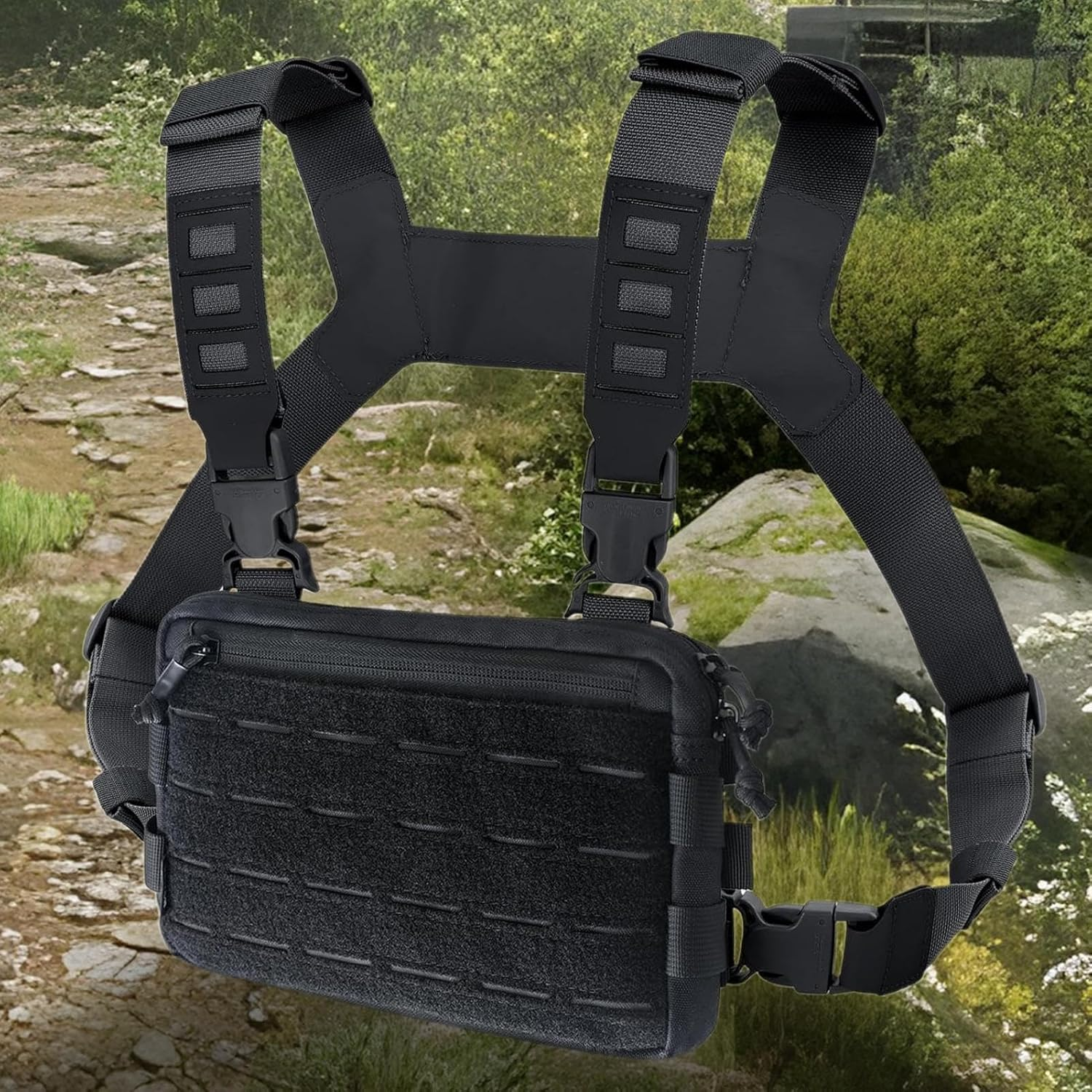 Krmoau Chest Pocket for Men, Adjustable Waterproof Fly Fishing Vest - for Sports, Cycling, Hiking, Work, Camping - Green image number 4