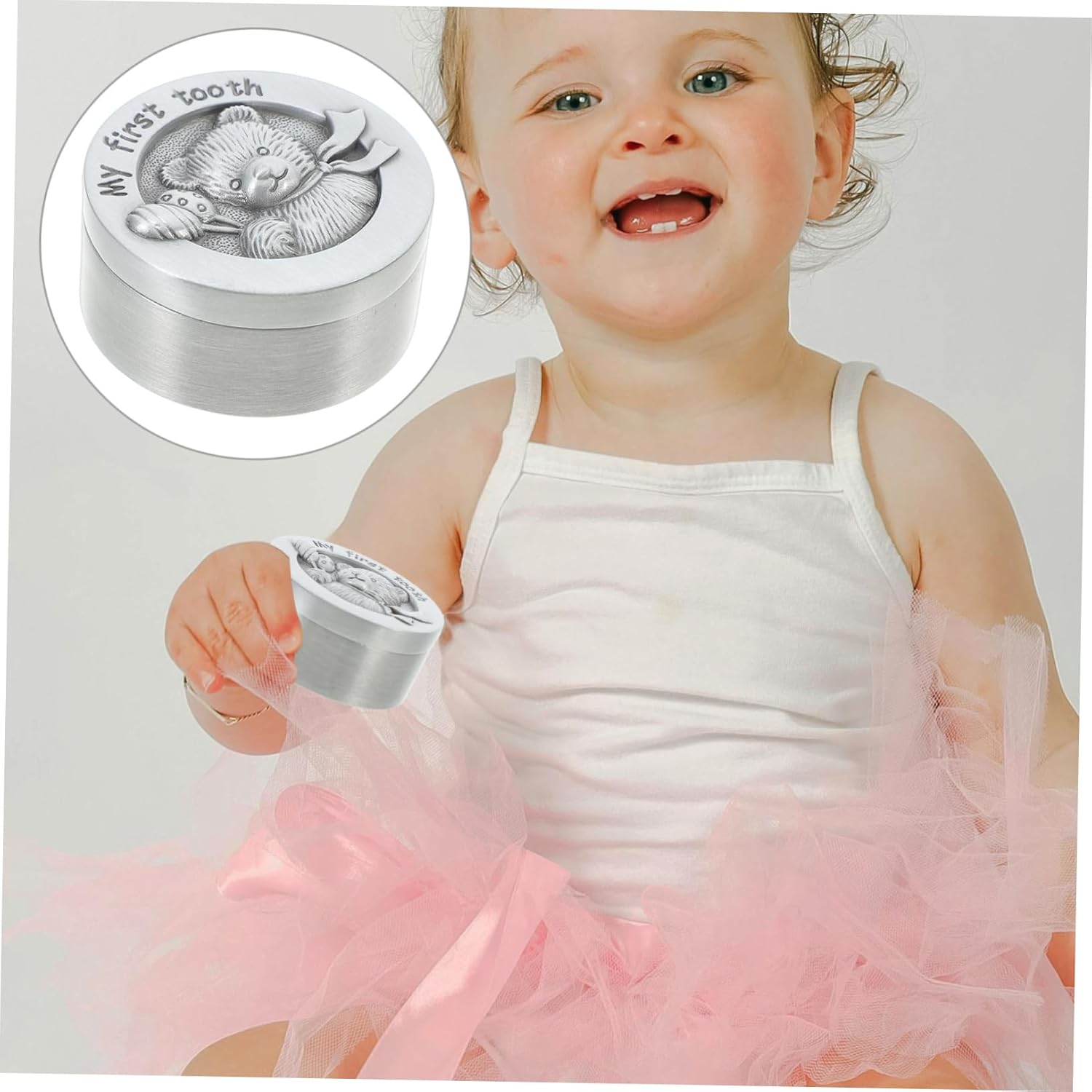 Baby Tooth Box First Tooth Holder Vintage Metal Keepsake Box for Newborns Trinket Organizer for Girls image number 6