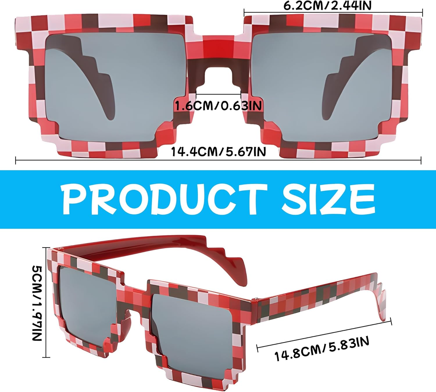 8Pcs Mosaic Party Glasses for Kids & Adults - 8 Colorful Plastic Pixel Sunglasses, Unisex Party Favors for Birthday, Game, Mining Theme Parties (Durable, 14.2Cm) image number 4