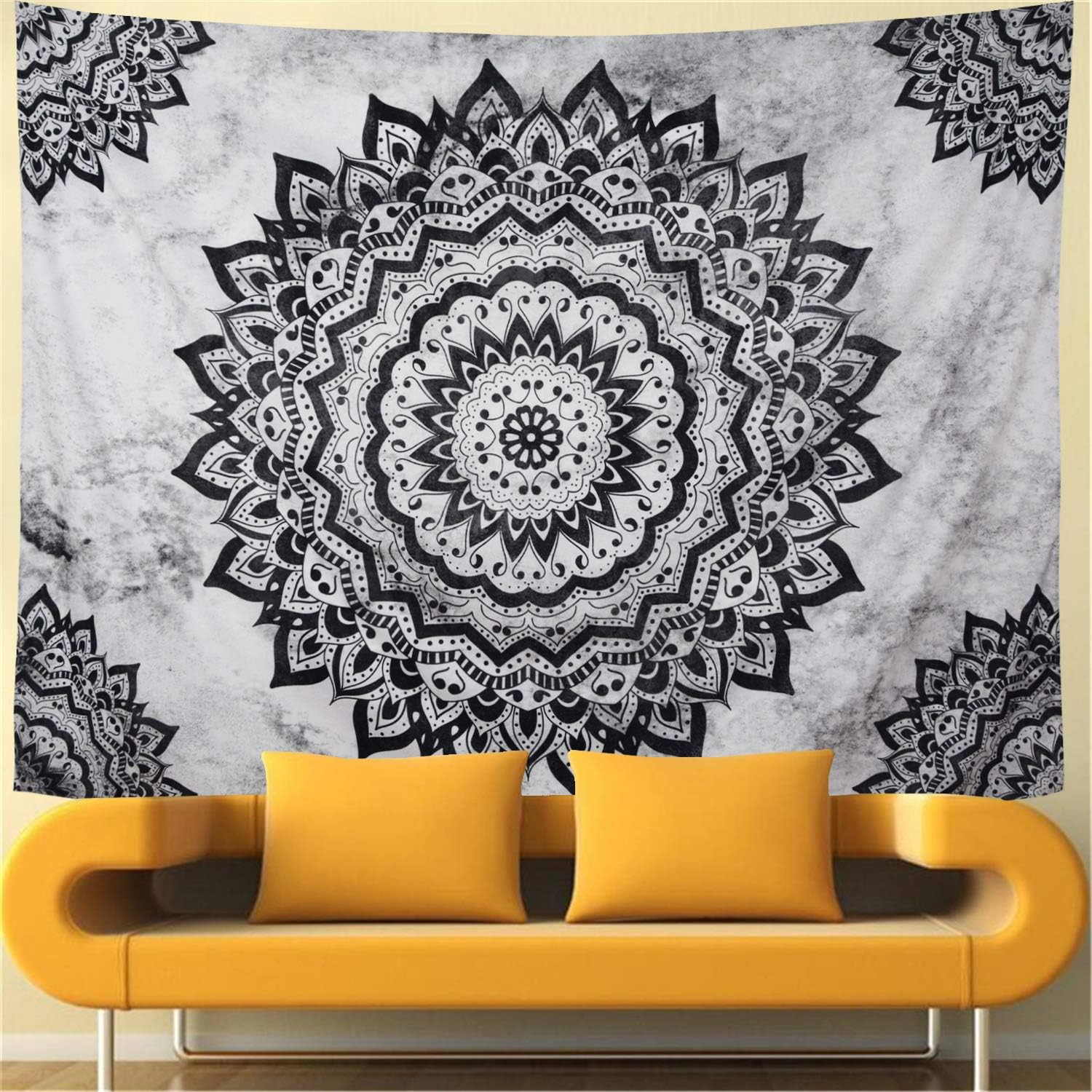 Leofanger Black and White Tapestry Mandala Tapestry Bohemian Flower Wall Tapestry Psychedelic Hippie Tapestry Wall Hanging for Bedroom (70.8 &times; 92.5 Inches)