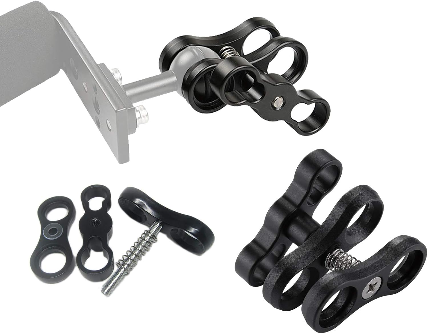 WLPREOE 2Pcs 1" Aluminum Ball Clamp Mount for Underwater Diving Light Arms Tray System, Compatible with RAM Ball Mount Base image number 6