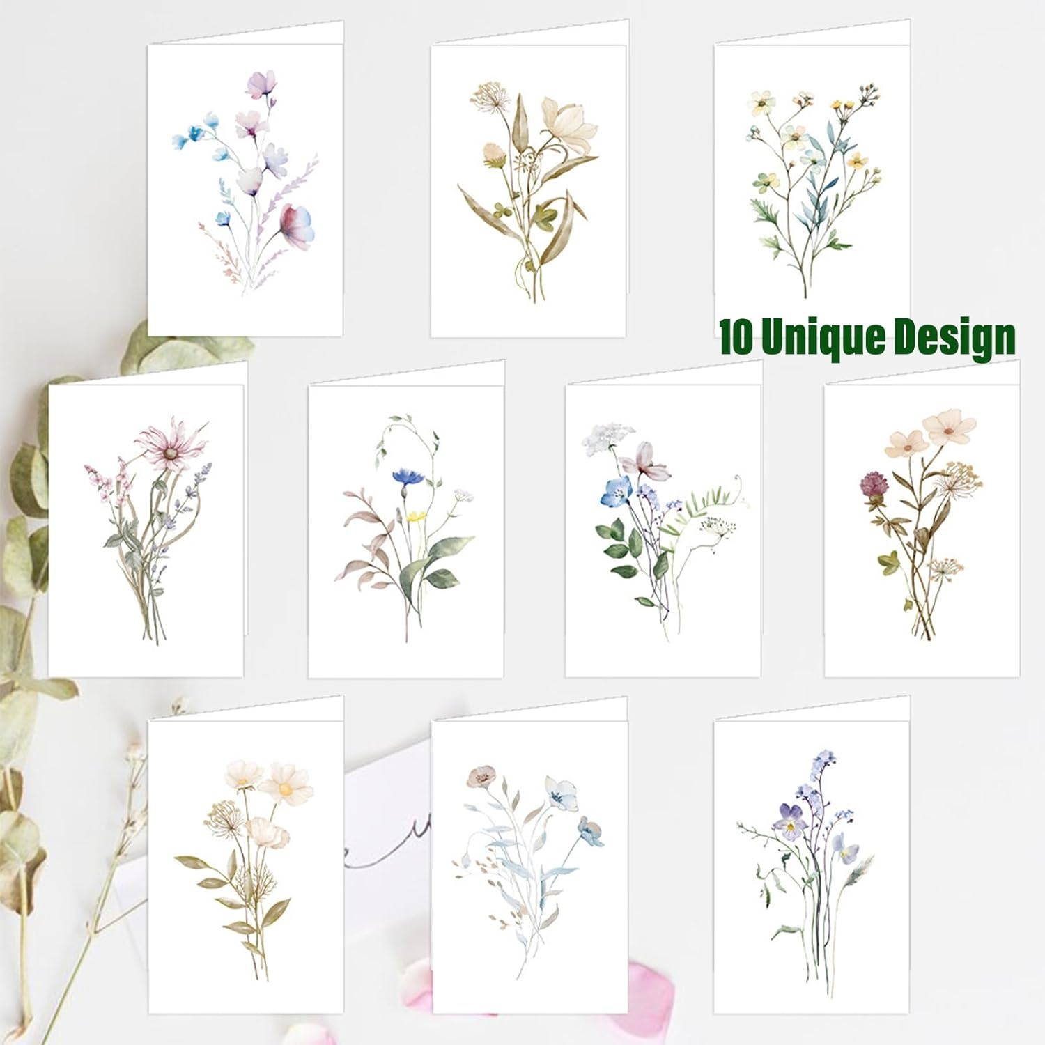 Yeanifeana 40 Pack Blank Cards, Elegant Floral Greeting Cards with Rustic Envelopes, All-Occasion Greeting Cards for Weddings Birthdays Thank You, Blank Cards Design Stationery Set