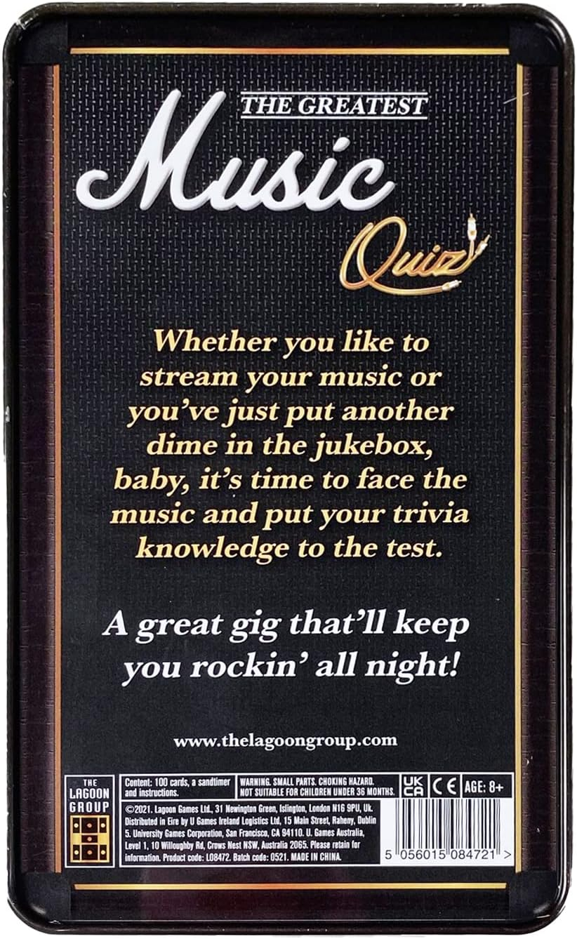 Lagoon the Greatest Music Quiz Tinned Card Game &ndash; 200 Questions, Sand Timer, Fun for 2+ Players, Perfect for Music Lovers, Family Game, Great Gift Idea image number 1