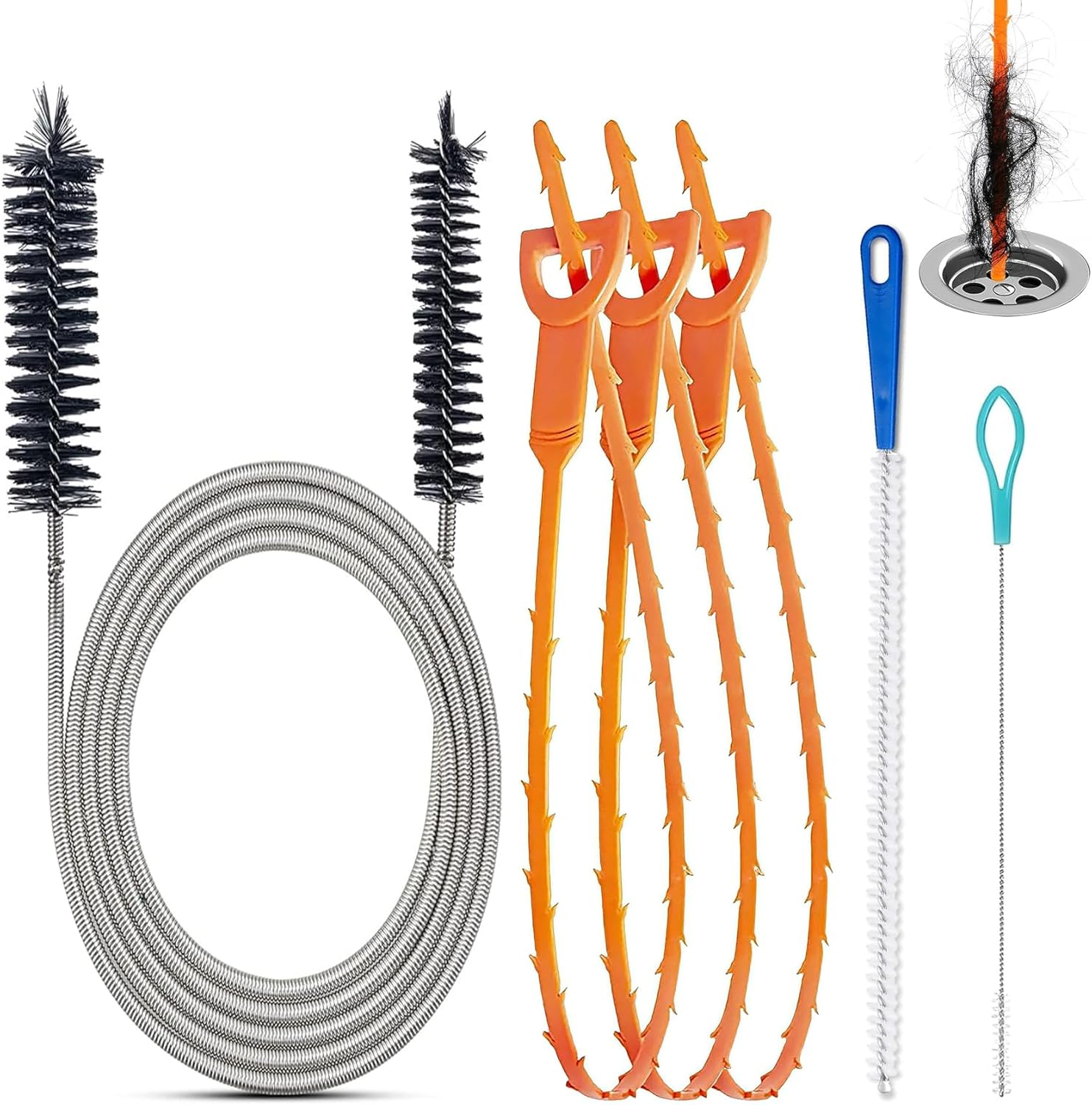 6 PCS Drain Unblocker Tools, Hair Clog Remover Sink Snake Drain, Multifunctional Plumbing Tools, Reusable, for Bathroom Toilet Kitchen Plug Hole image number 5