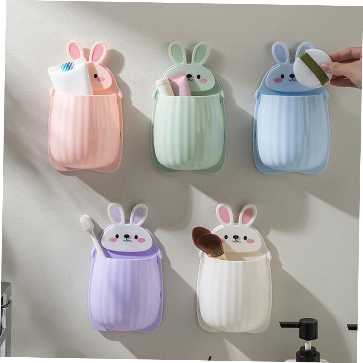 5Pcs Toothbrush Organizer Wall Mount No Drilling Storage Box for Toothpaste Remotes Wall Mount Basket for Home Bathroom