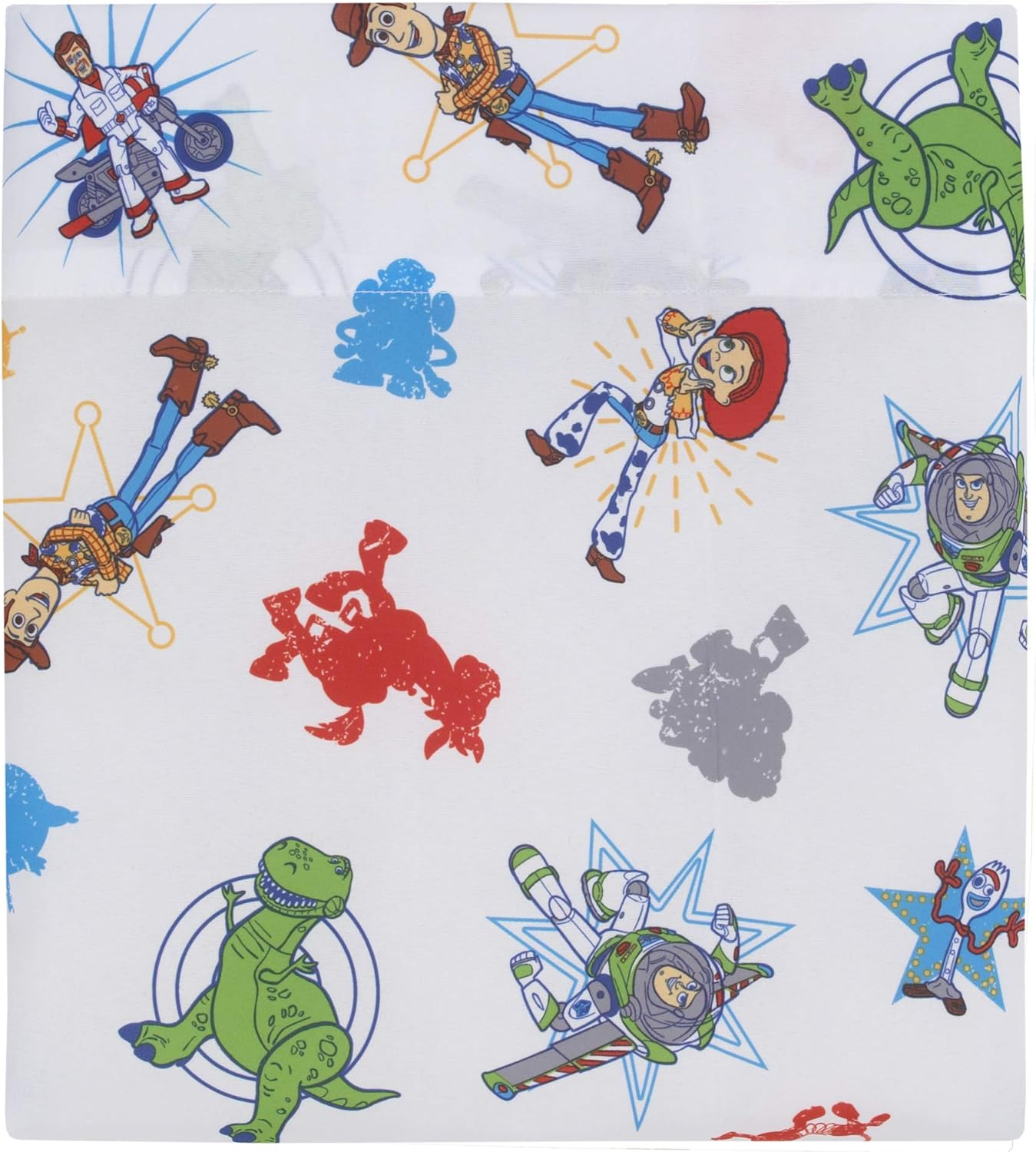 Disney Toy Story 4 - Blue, Green, Yellow Toys in Action 4Piece Toddler Bed Set - Comforter, Flat Top Sheet, Fitted Bottom Sheet, Reversible Pillowcase, Blue, Green, Yellow, image number 6