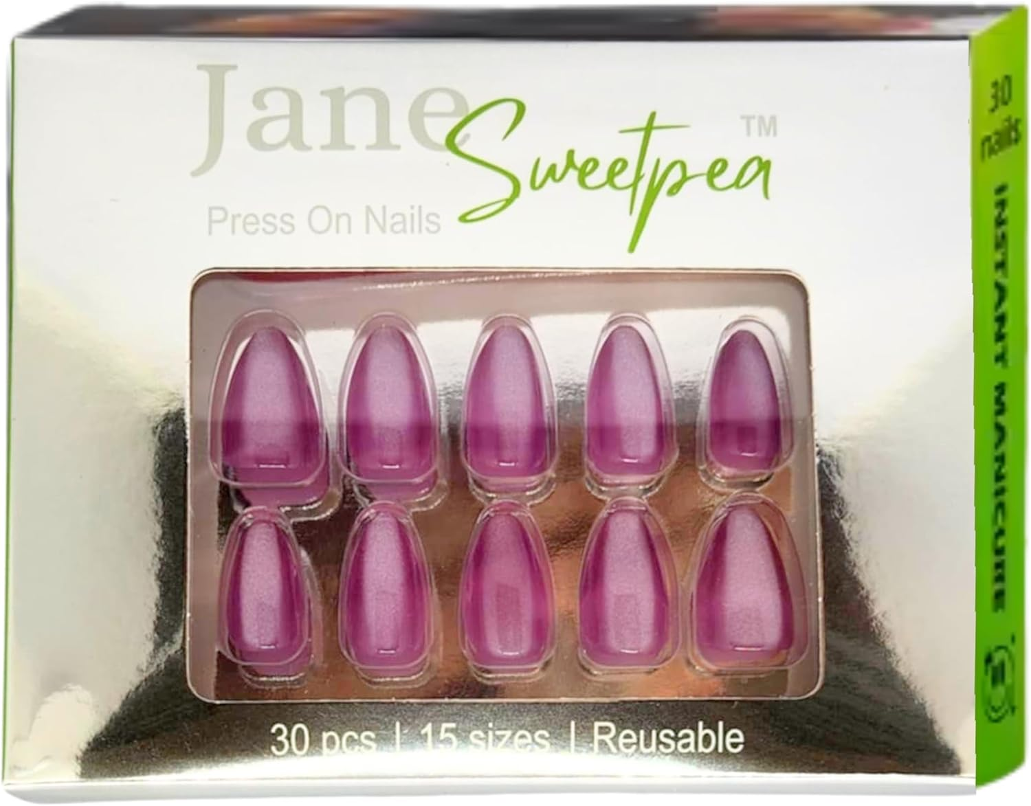 Dreamy Blue Skies Press-On Nails by Jane Sweetpea &ndash; Glossy Sky-Inspired Clouds Design, 30 Reusable Tips, Medium Squoval, Glue, Adhesive Tabs & Manicure Tools Included