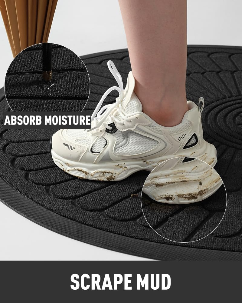 Front Door Mat Welcome Mat Outdoor Indoor Entrance Doormat-Semicircular Durable Rubber Non Slip Front Door Mat for outside inside Entry Entryway Dirt Trapper for Muddy Paws and Shoes-Black 43 X 75 image number 5