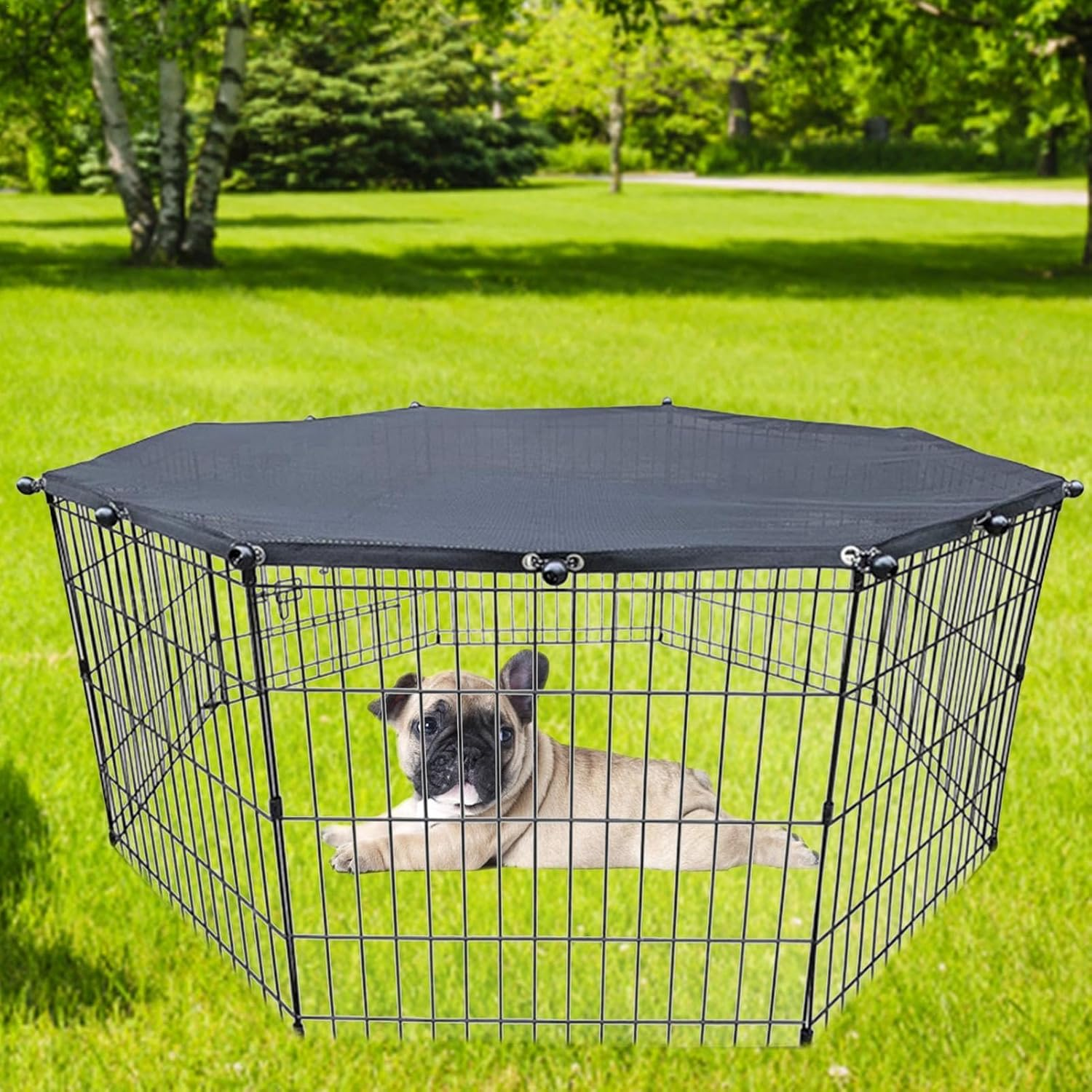 Playpen Cover for Pets - Canine Play Area Protector, Dog Playpen Cover Sun/Rain Proof Top Cover | Playpen Cover Fits 8 Panels Dog Pen for Outdoor and Indoor, Escape-Proof and Sunshade Shield Protector