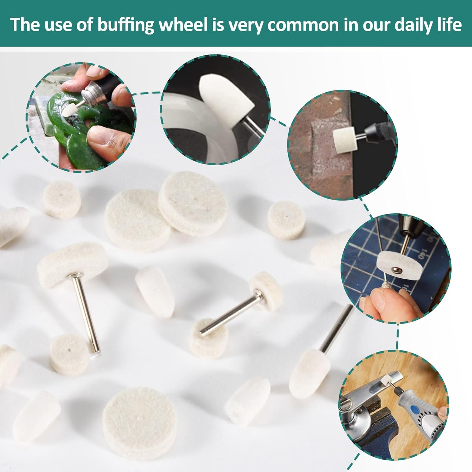 145PCS Wool Felt Polishing Pad - Felt Buffing Pad Wool Polishing Bits Buffing Wheel Professional Accessories with Point Mandrel1/8 Inch Shank for Wheels Kit Rotary Tools image number 2