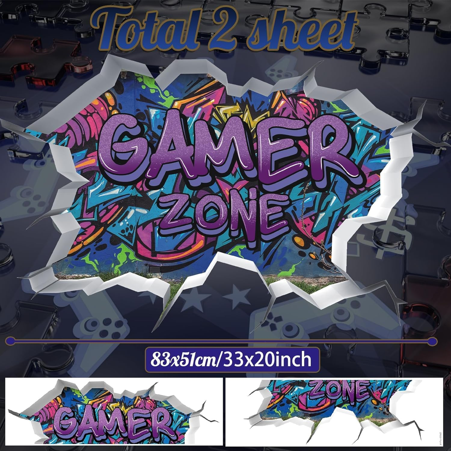 Toarti Gamer Zone 3D Wall Stickers for Gamer Bedroom Accessories,Gaming Vinyl Wall Decal,Video Game Removable Wall Art Playroom Decor for Teens (Violet) image number 3