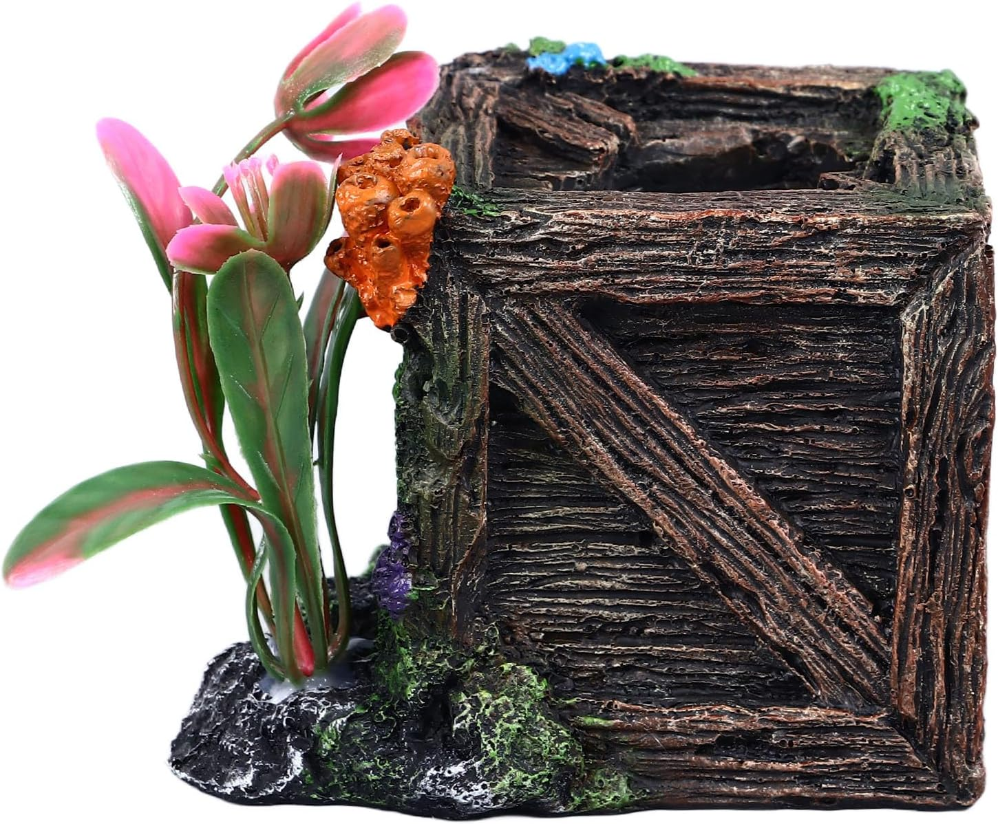 Aladeno Wooden Crate Aquarium Decorations Fish Tank Decoration Hideout for Fish Shrimp Hollow Scenic Aquarium Accessories Vivid Underwater Aquarium Decorations Suitable For image number 3