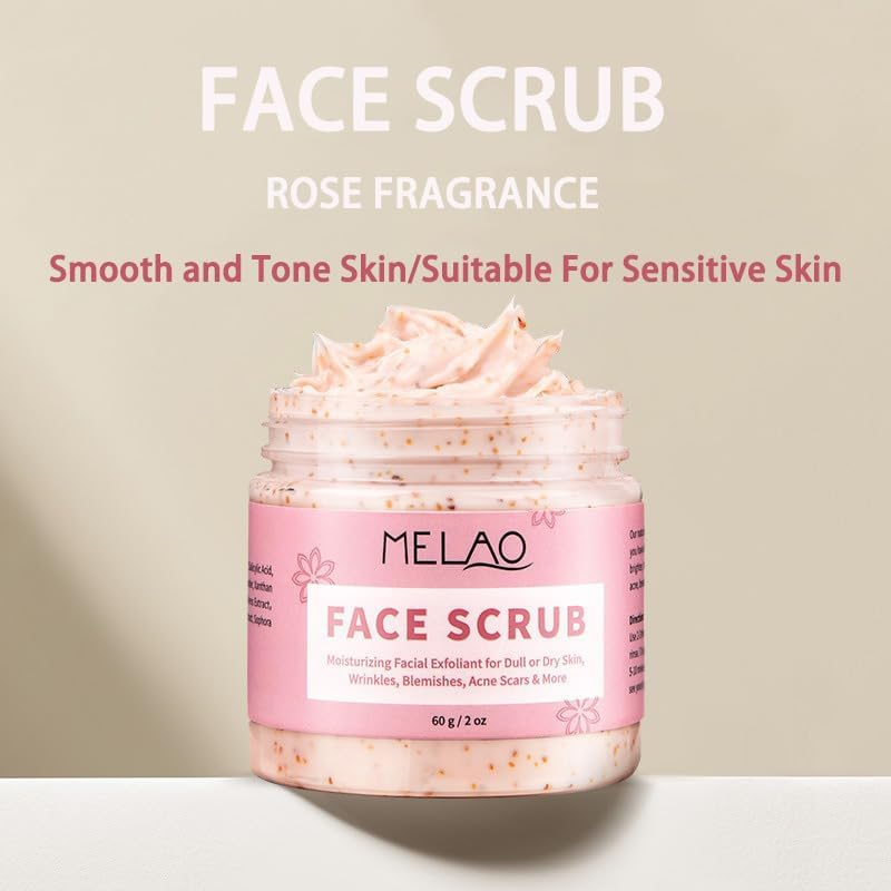 Natural Face Scrub with Shea Butter, Jojoba Oil, Retinol, Salicylic Acid, and Vitamin E - Gentle and Effective Exfoliation and Skin Renewal - 100% Vegan and Cruelty-Free - 60G image number 1