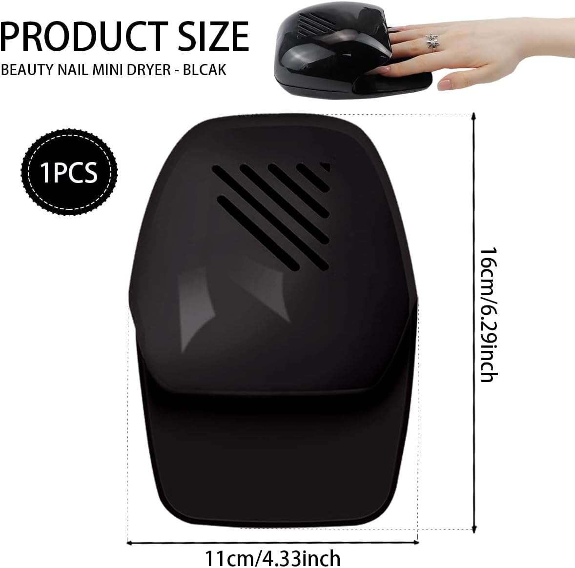 Portable Nail Dryer, Quick Dry Regular Nail Polish Air Blower Nail Dryer Nail Art Polish Machine - Nail Fan Dryer for Regular Nail Polish, Fingernail Toenail image number 2