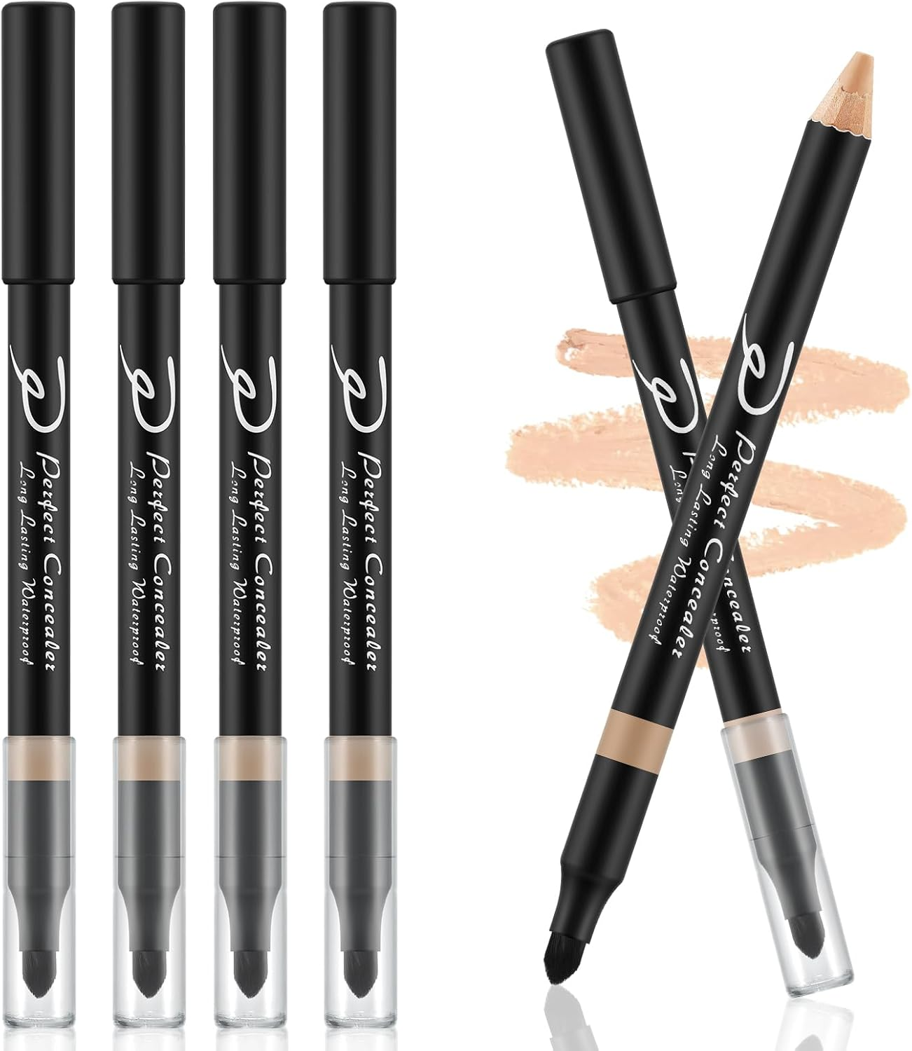 Apooliy 4Pcs Concealer Pencil with Sponge,Full Coverage,Waterproof under Eye Concealer Stick for Dark Circles,Blemishes,Aging Spots,Acne,Freckles