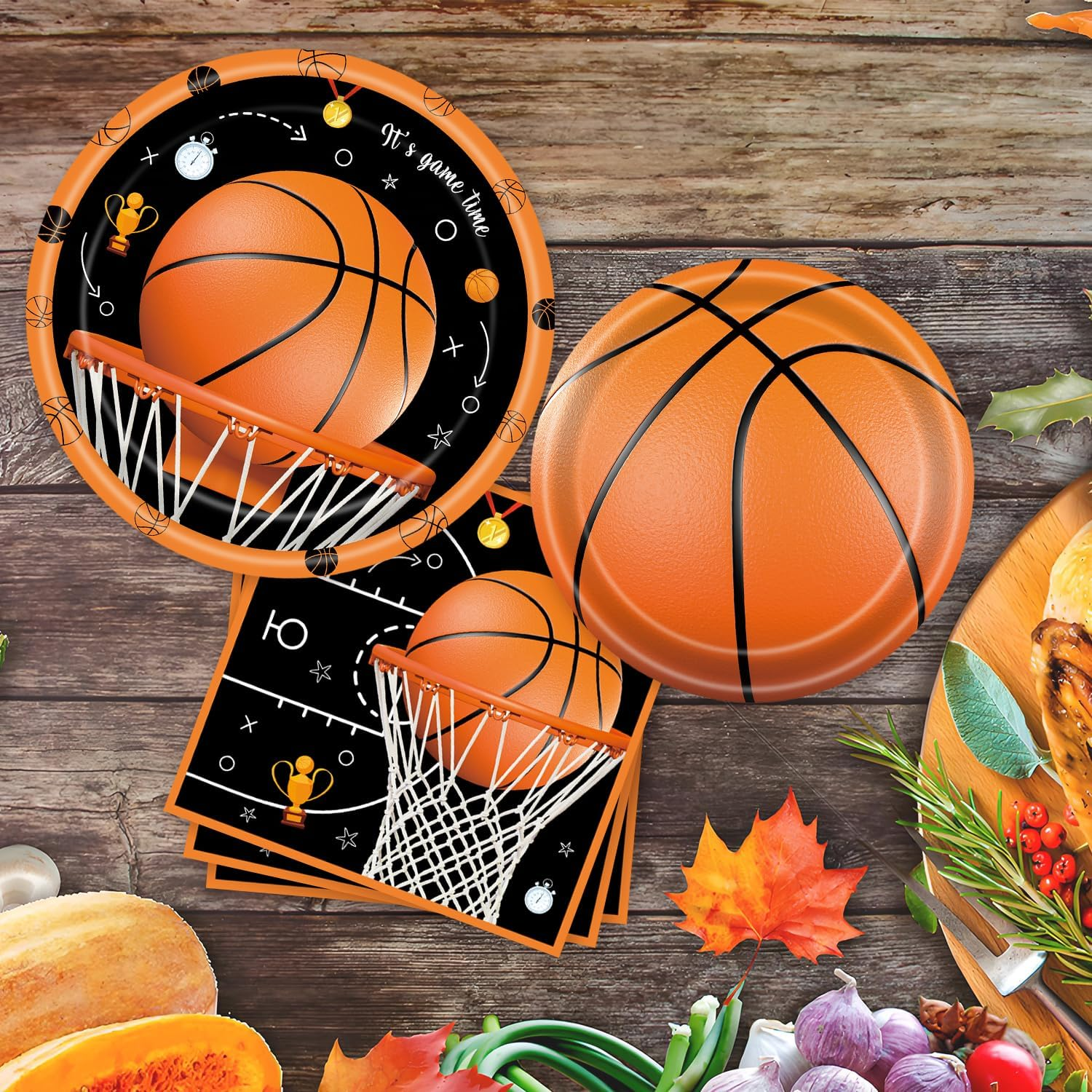 60 Pcs Basketball Paper Plates and Napkins Disposable Birthday Party Plates Dinner Dessert Tableware Supplies for Kids Basketball Birthday Sports Themed Party Decorations Serve 20 - Independence Day image number 7
