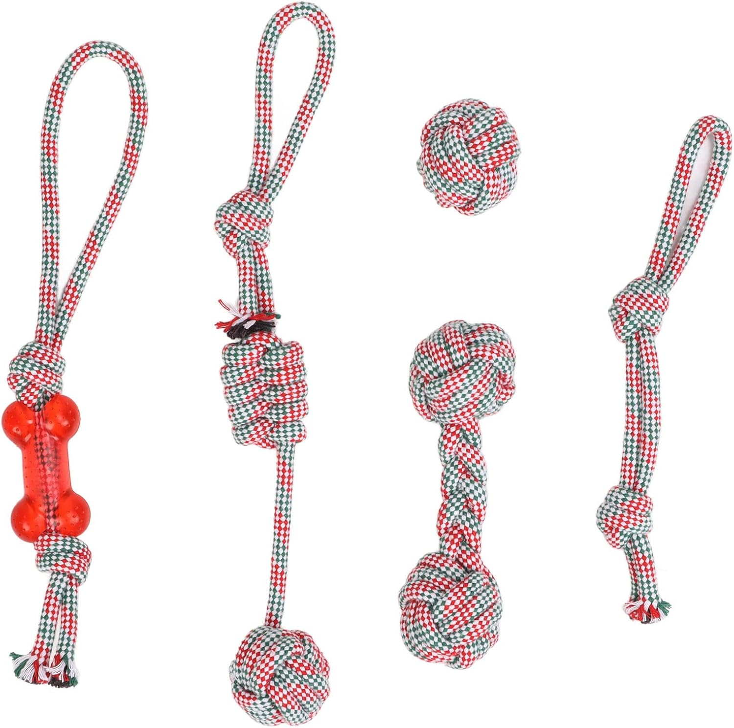 5Pcs Dog Rope Toys, Puppy Chew Teething Training Toys, Rope Knot Dog Toy Pet Cotton Rope Toy Interactive Colorful Washable Dog Chewing Toy for Teeth Cleaning image number 1