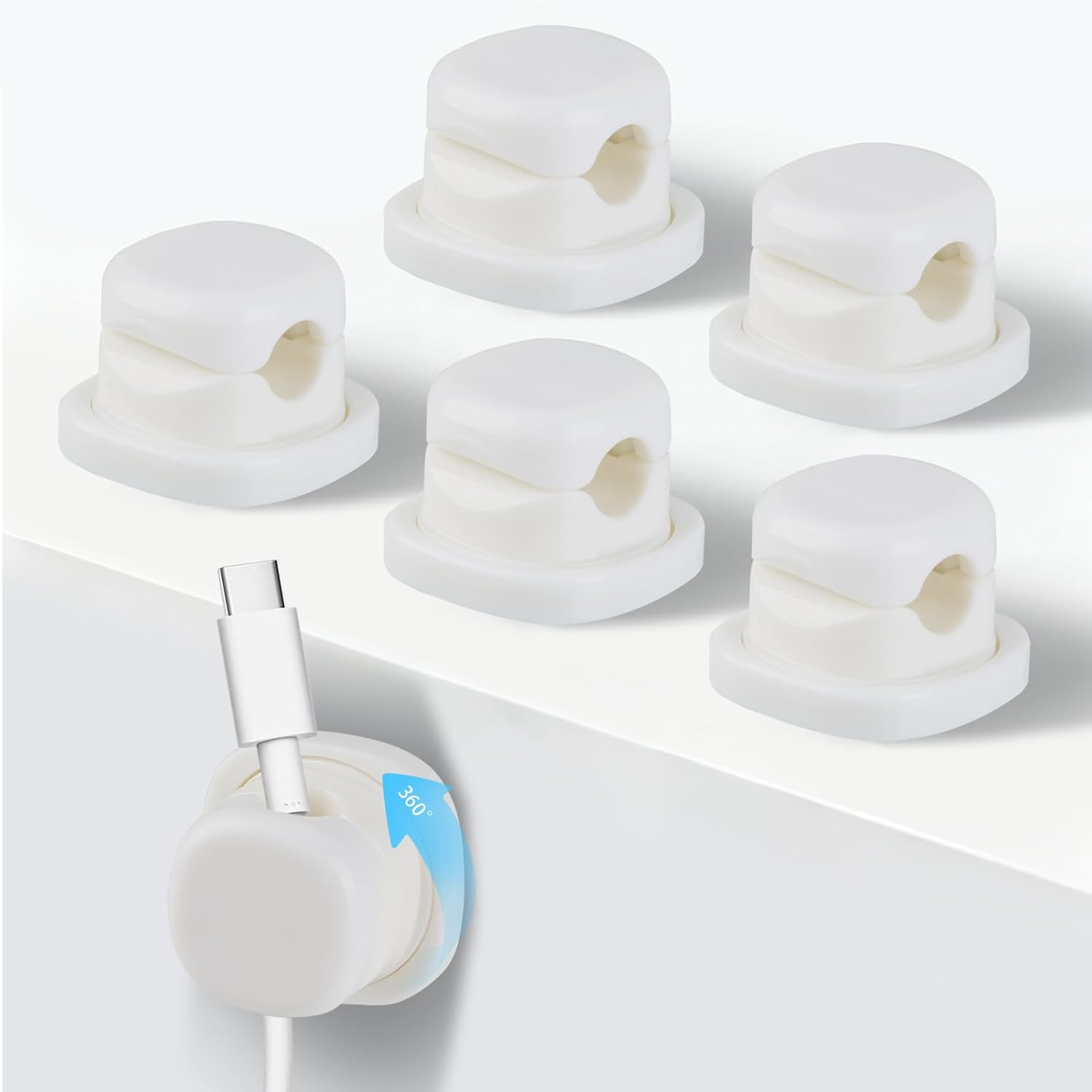 360&deg; Rotatable Cable Organiser 6Pack - ABS Spring Cord Clips, Acrylic Adhesive Cable Holder, Desk Management under Desk, Compact Tidy for Room Office Usb/Charging Wires (Black and White Combination)