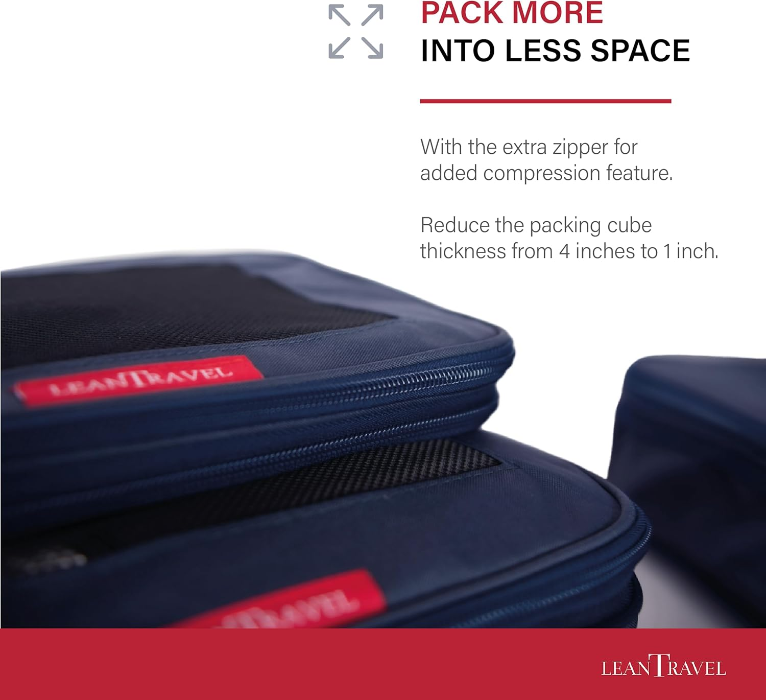 Leantravel Compression Packing Cubes for Travel Organizers with Double Zipper (6-Pack (2L+2M+2S), Navy) image number 5