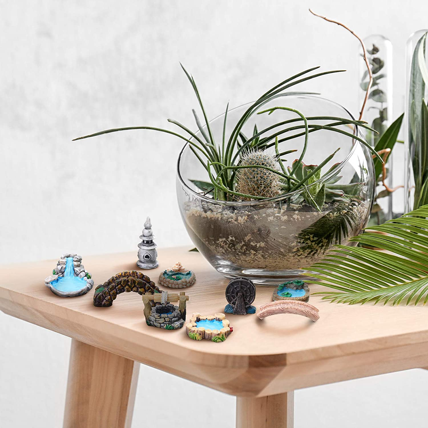 12 Pcs Garden Accessories Miniature Bridge Mini Lighthouse Water Well Bridge Figurines Pond Lawn Garden Ornament Figurines for DIY Craft Garden Decor (Classic Style) image number 6