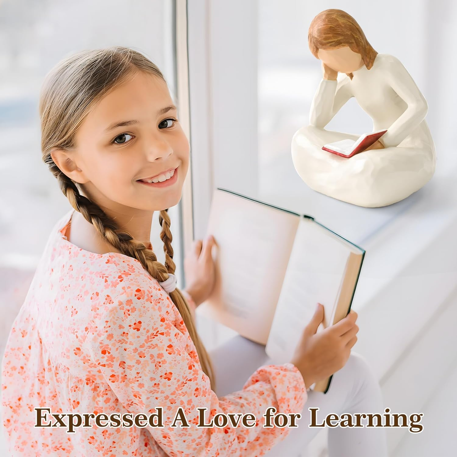 Cuayaes Reading Thinker Statue Book Lover Gifts for Women Readers, Graduates, Students, Teachers, Bookshelf Decor Aesthetic Sculpture Home Decor for Shelves Desk Office Living Room image number 1