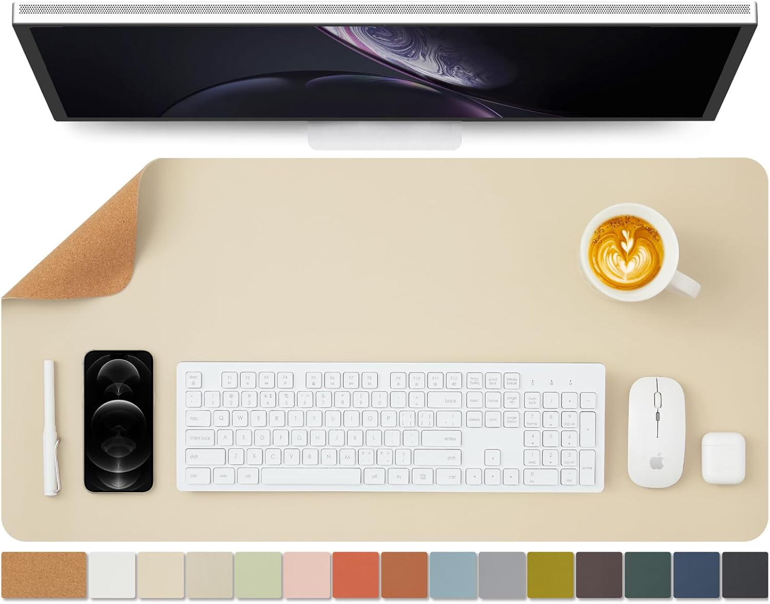 Cork Desk Mat - Dual-Sided Desk Pad for Office and Home - Desk Organization and Accessories - Ideal for Large Mouse Pad and Desk Mats on Top of Desks(Brown,36"X 17")