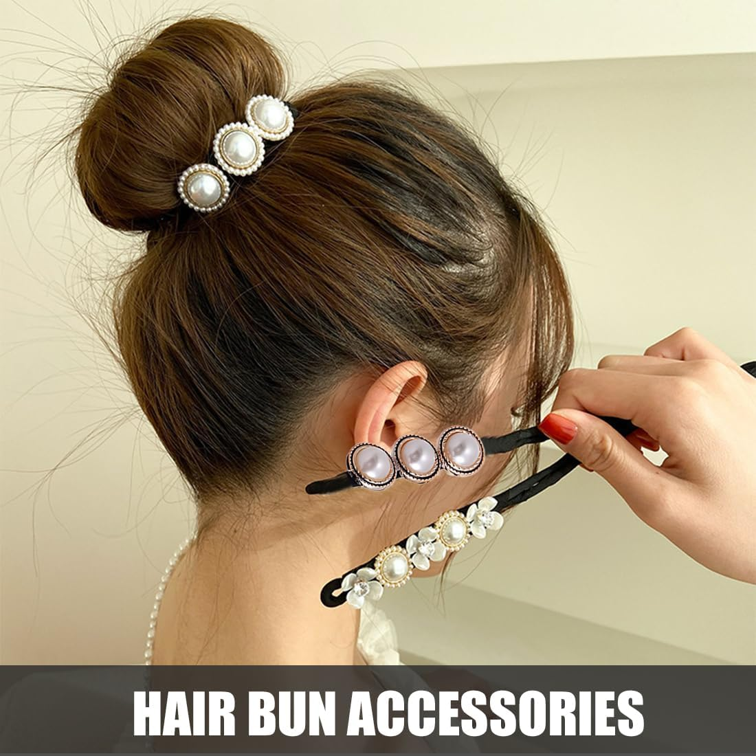 EYVRPAU Pack of 2 Magic Hair Buns, Pearl Flower Hair Bun Maker, Women'S Doughnut Hair Bun Maker, Magic Hair Bun Maker for Women, Hair Bun Maker Set for Children, Girls, Women