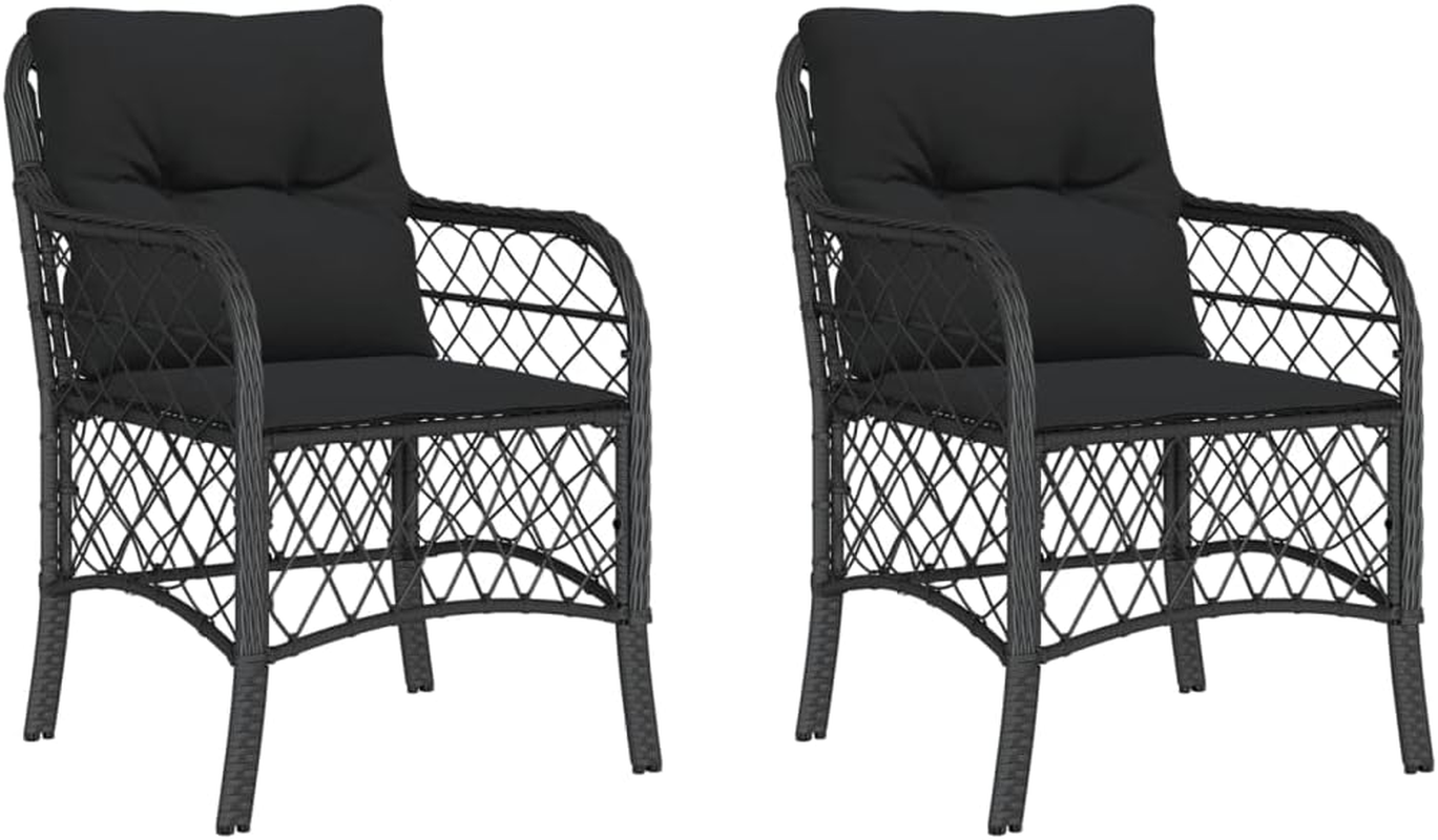 Vidaxl Grey Poly Rattan Garden Chairs with Dark Grey Cushions - Set of 2 Outdoor Armchairs for Patio, Deck, Garden Seating